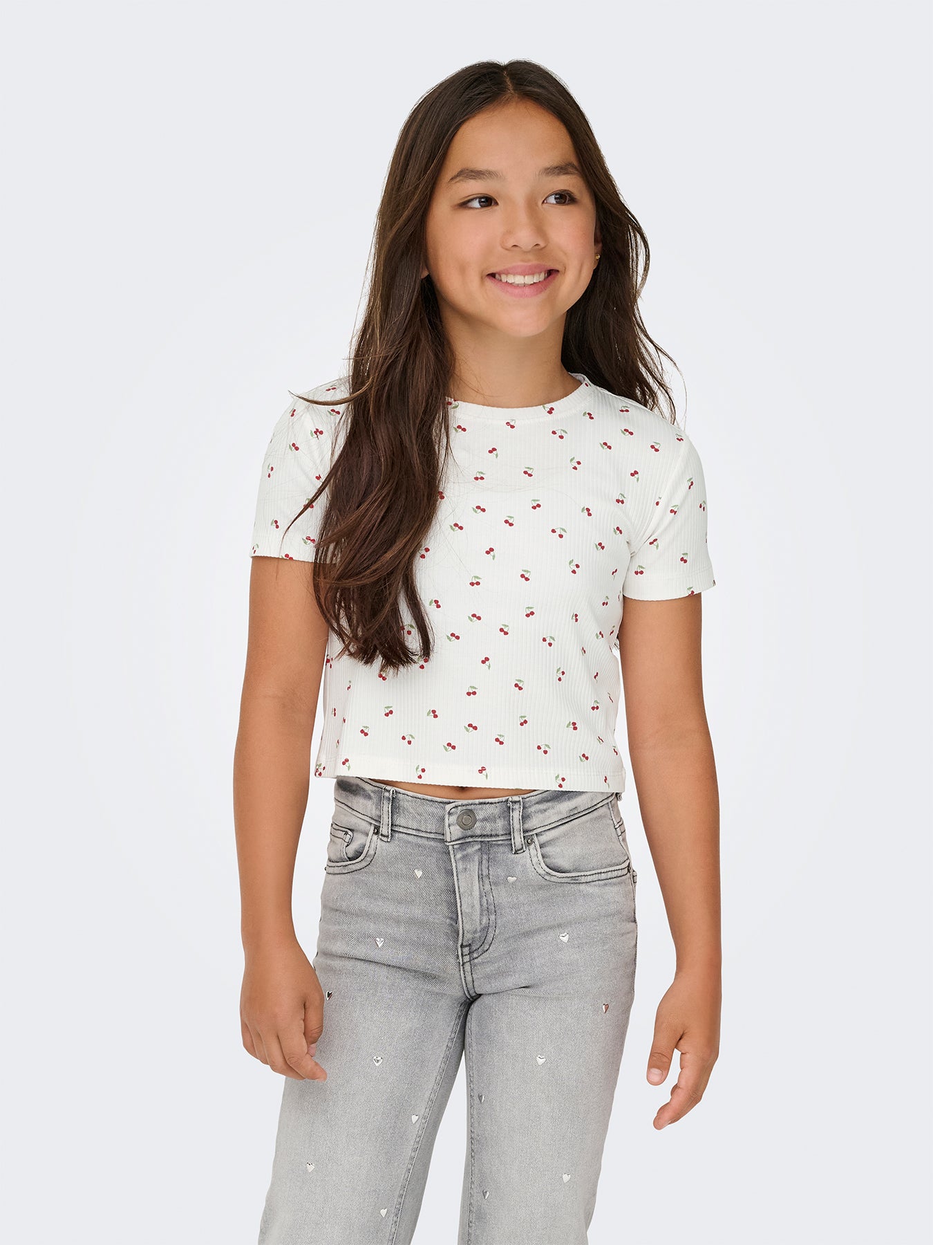 Kids’ Bella Life Cherry Printed Short Sleeve Top White