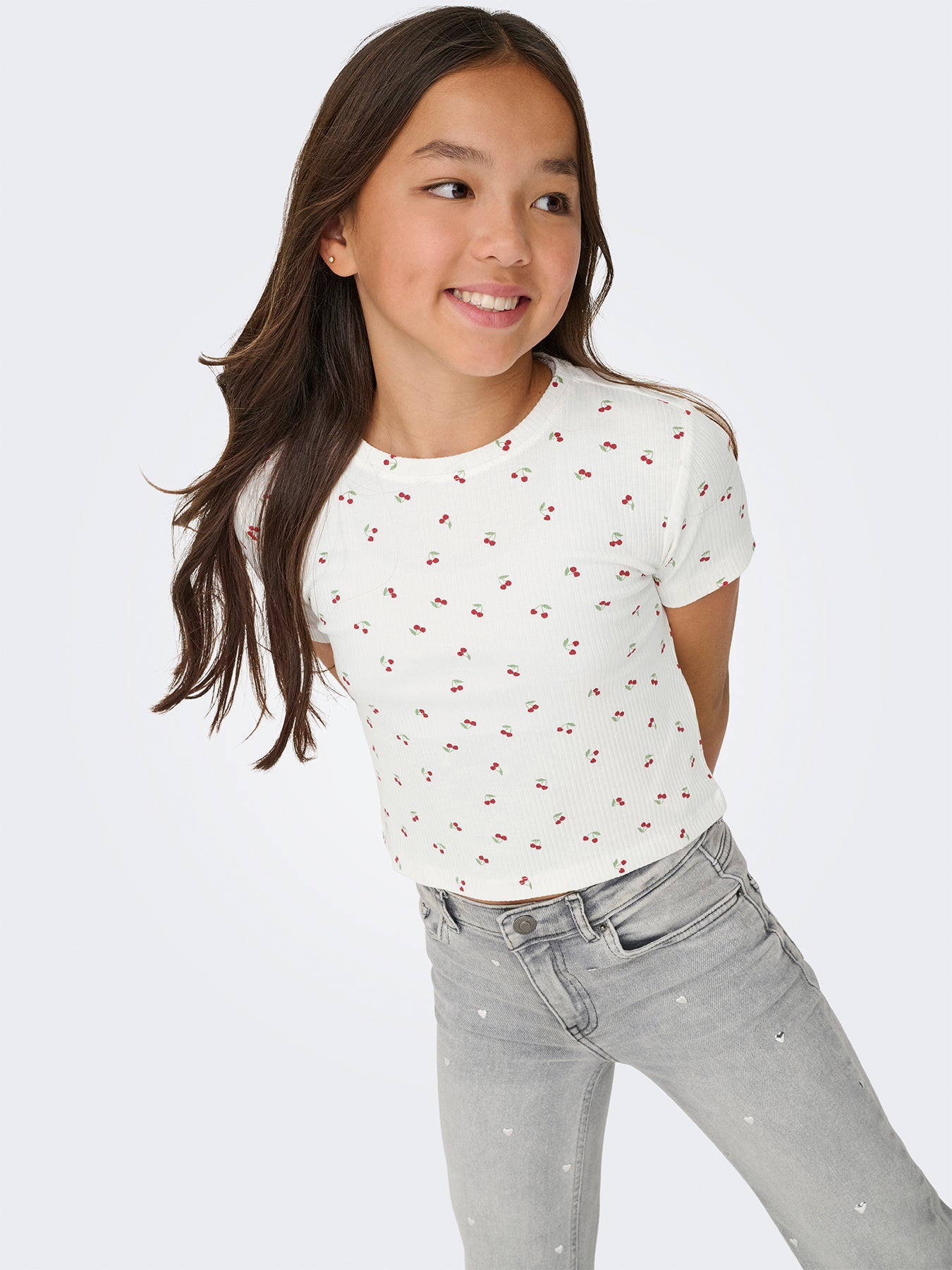 Kids’ Bella Life Cherry Printed Short Sleeve Top White