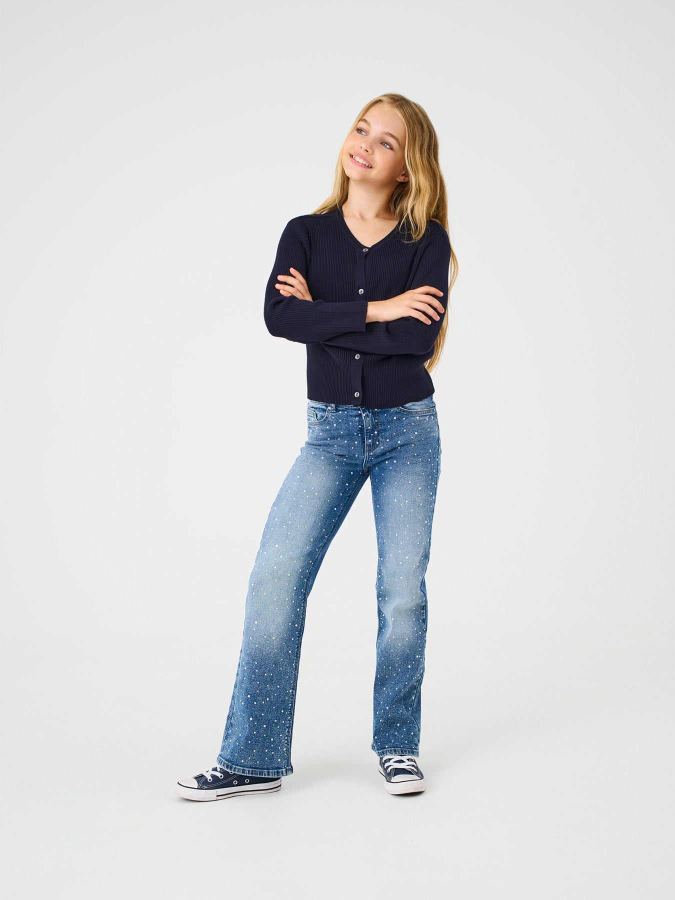 Kids’ Natascha Long Sleeve Crew Neck Cardigan Black