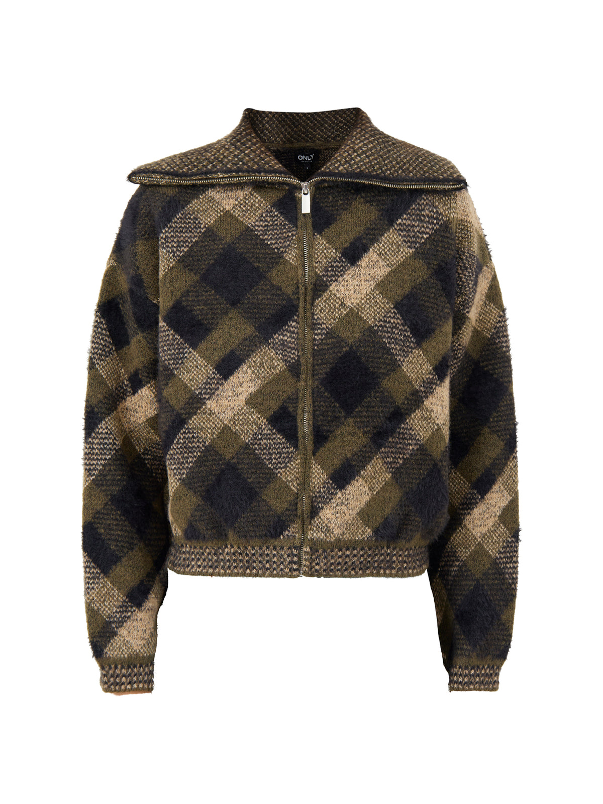 Maroon Zip-Collar Knitted Cardigan - Forest Night Multi