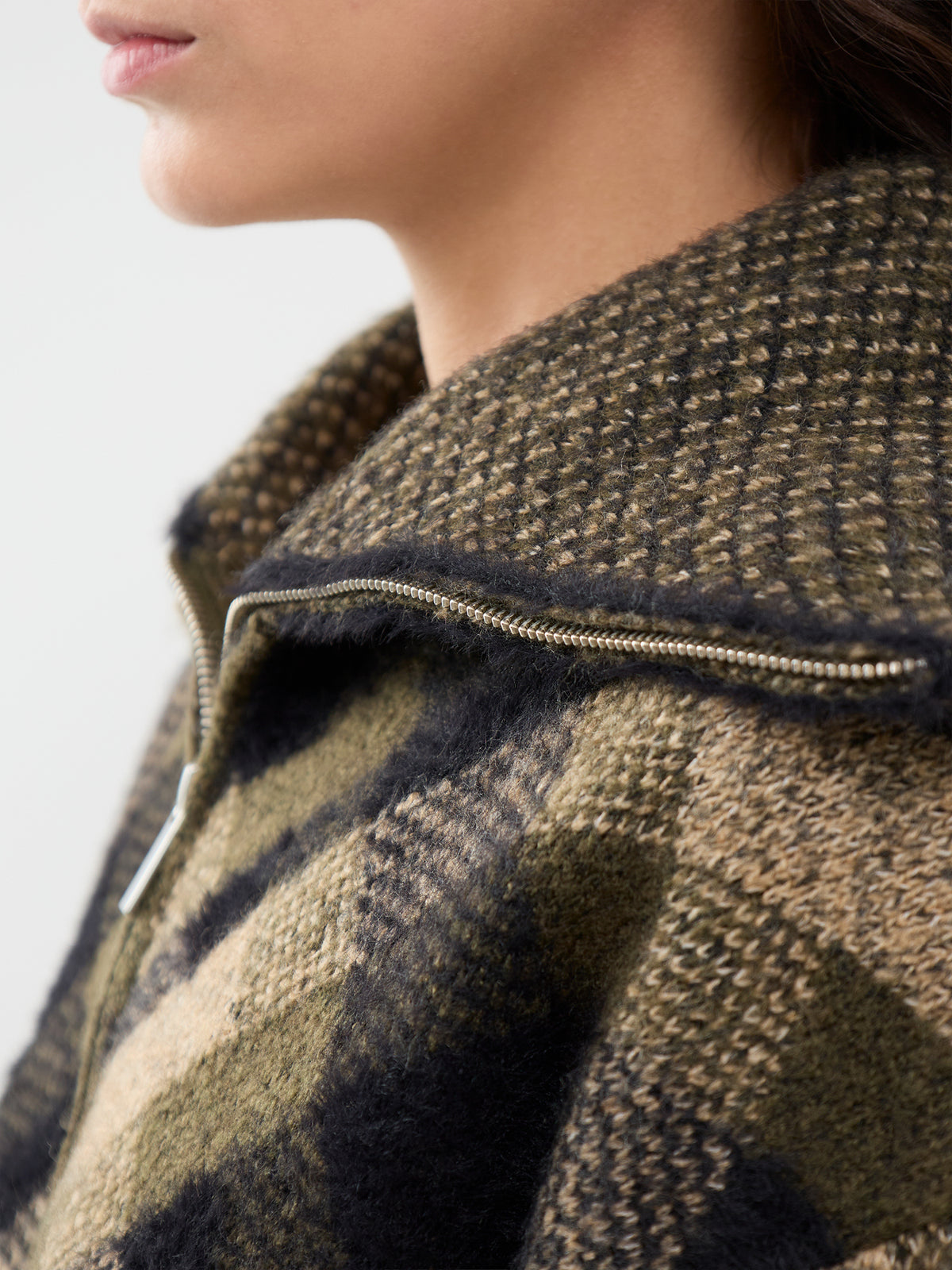 Maroon Zip-Collar Knitted Cardigan - Forest Night Multi
