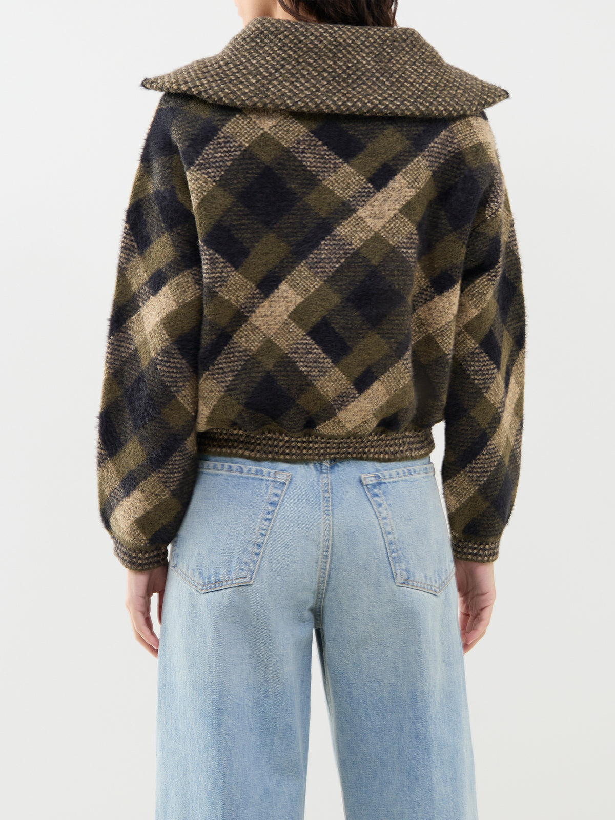 Maroon Zip-Collar Knitted Cardigan - Forest Night Multi