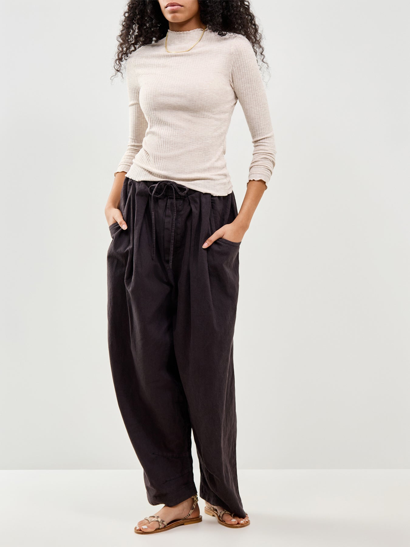 Emma High Neck Long Sleeve Top Cream