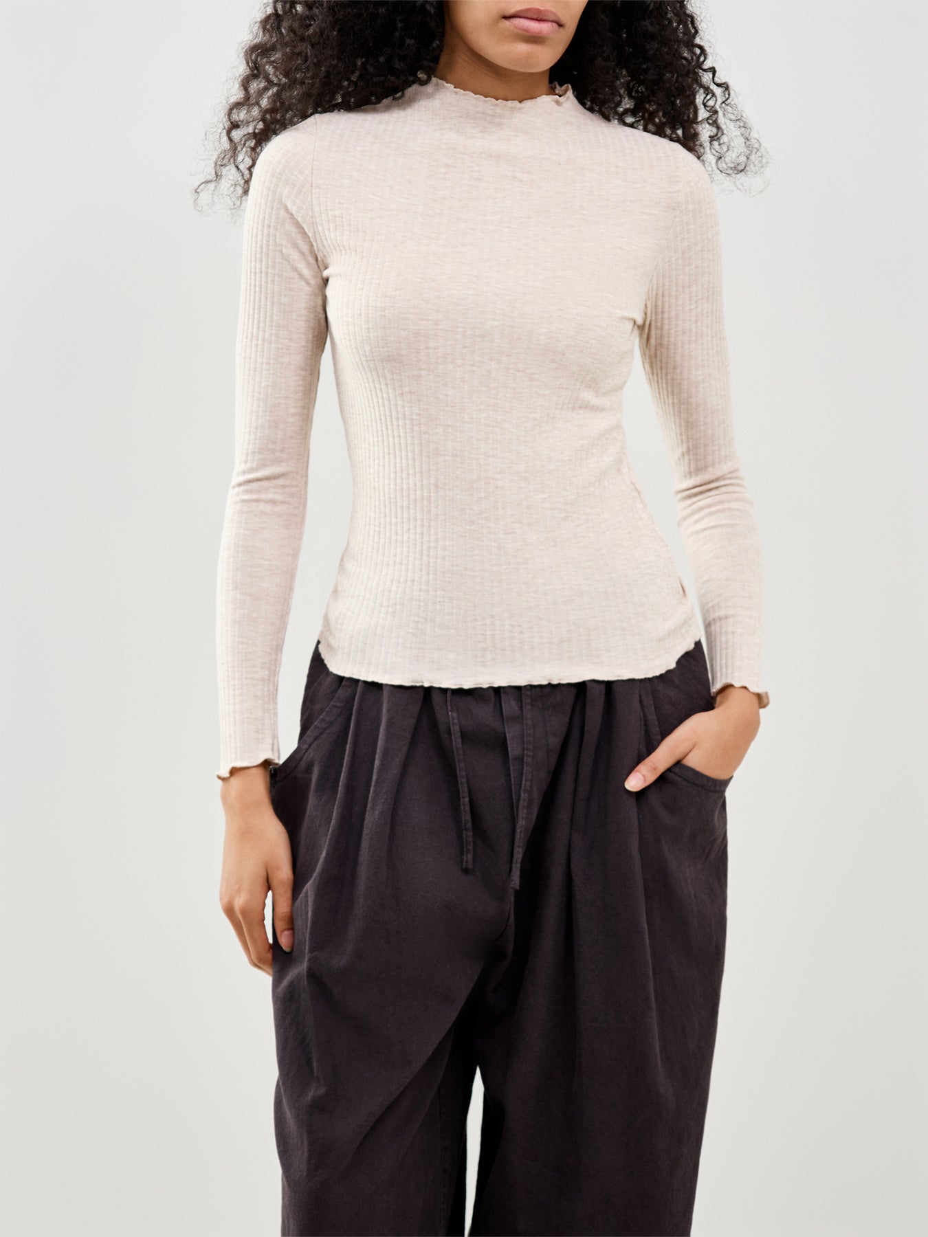 Emma High Neck Long Sleeve Top Cream