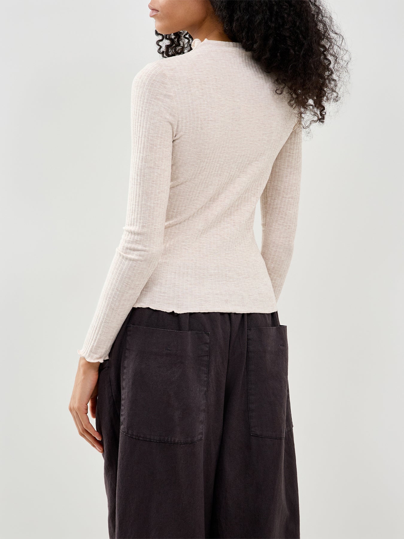 Emma High Neck Long Sleeve Top Cream