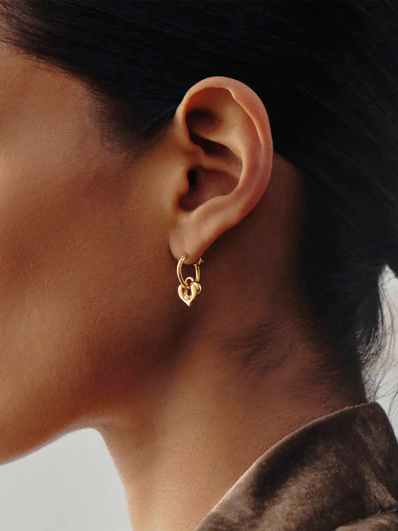 Molten Heart Charm Hoop Earrings Gold