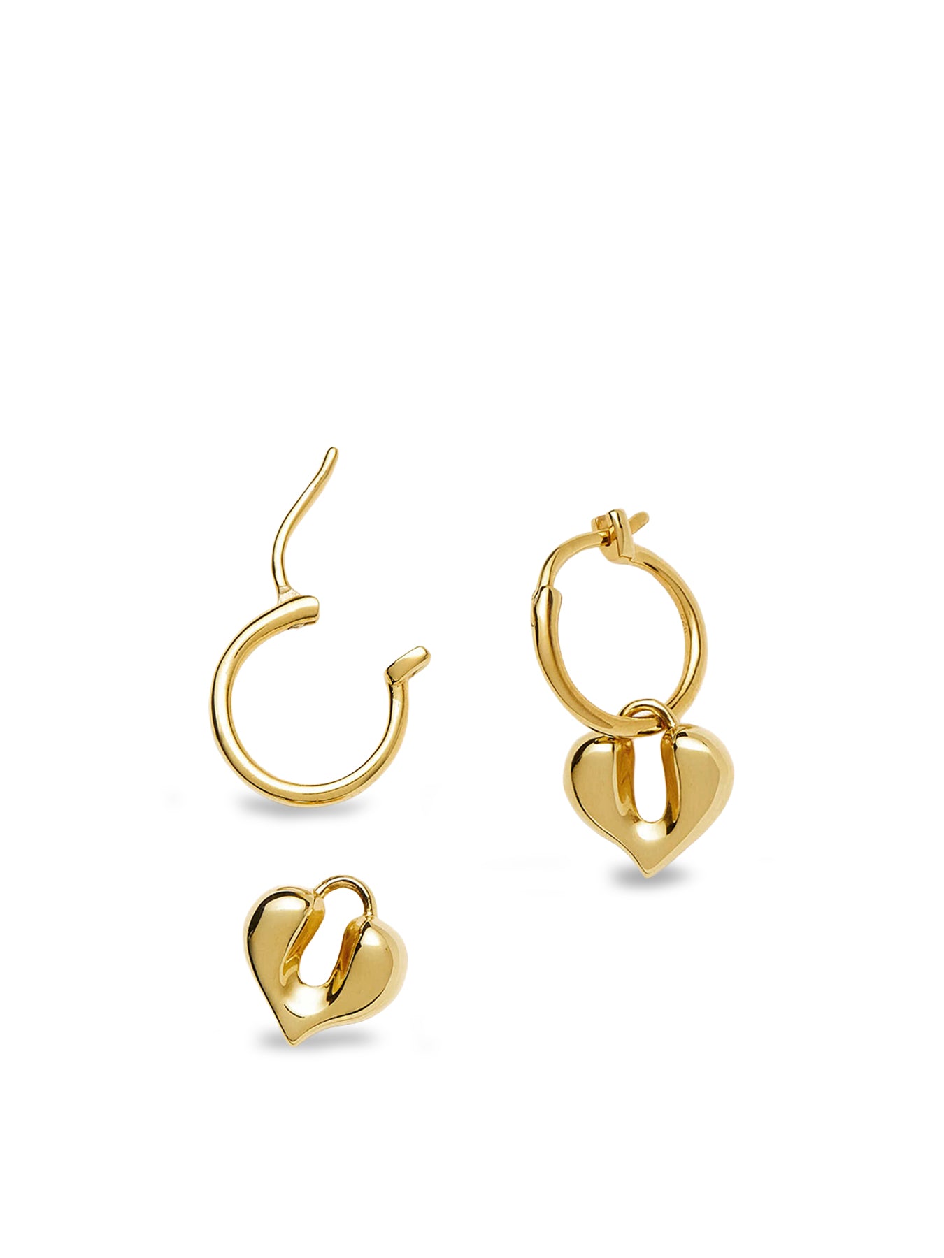 Molten Heart Charm Hoop Earrings Gold