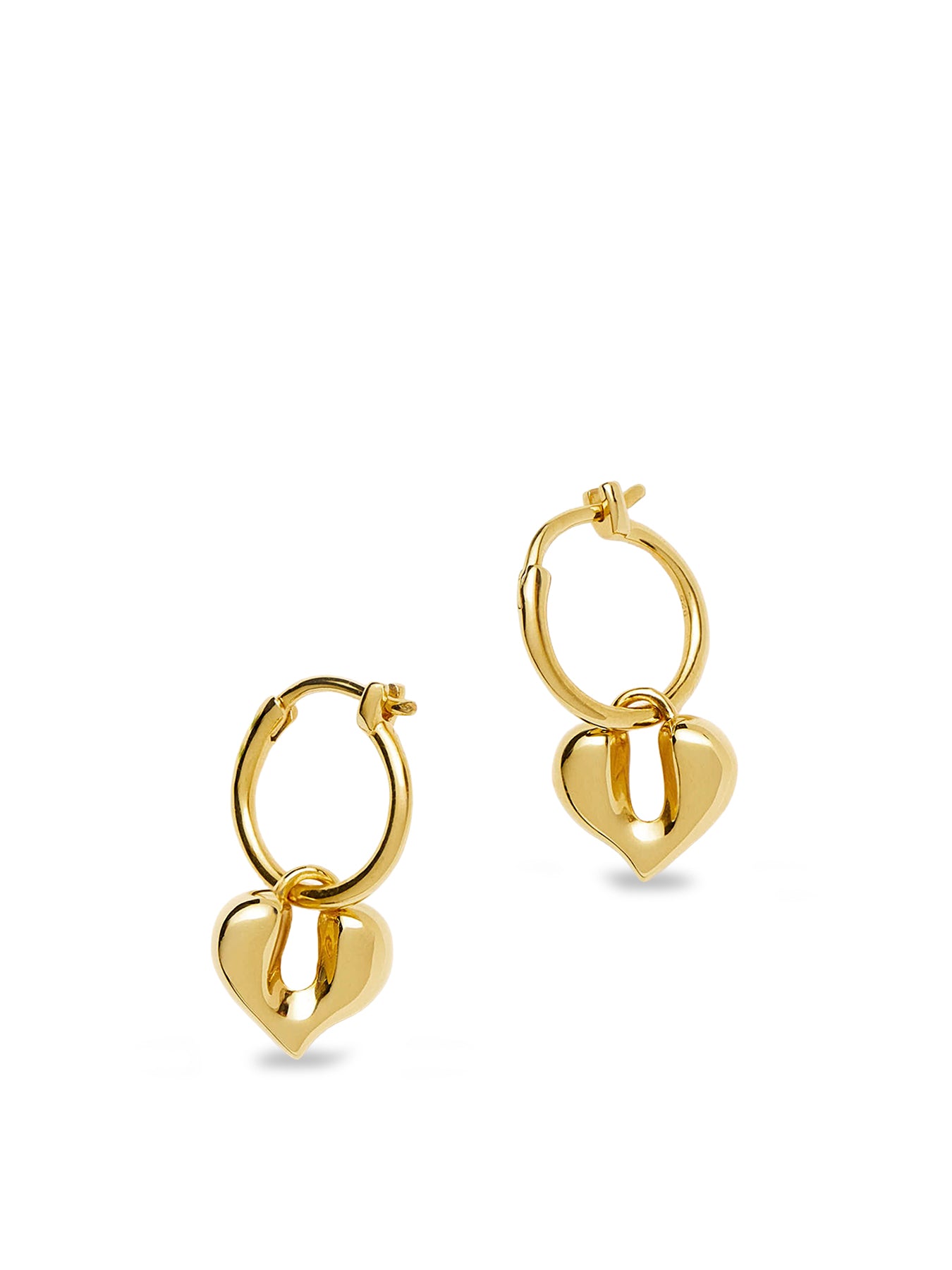 Molten Heart Charm Hoop Earrings Gold