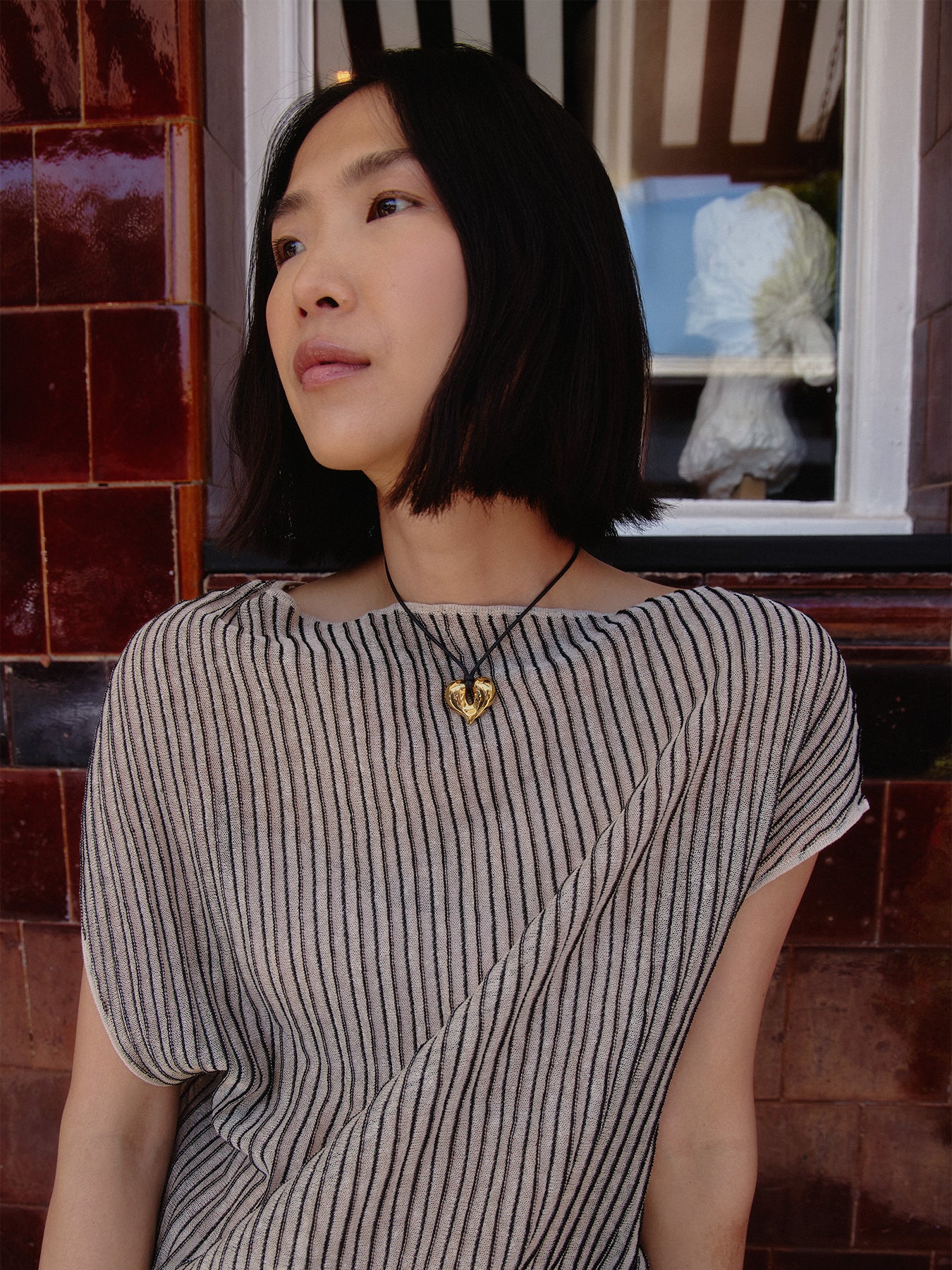 Molten Heart Pendant Cord Necklace Gold