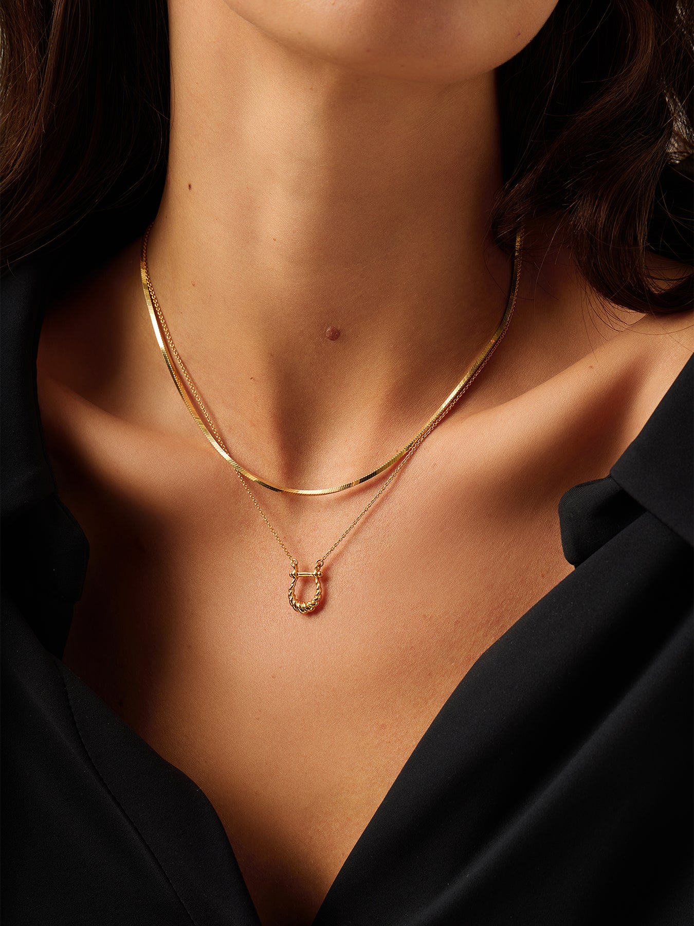 Lunar New Year Horseshoe Pendant Necklace Gold