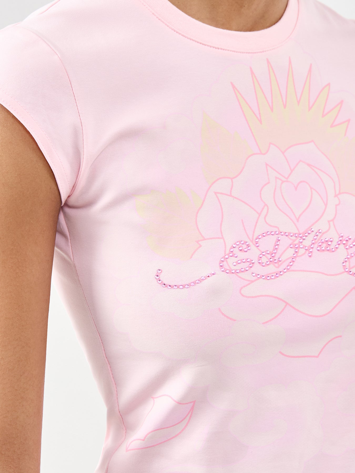 Rainbow and Sunshine Diamante Cap Sleeve Tee Pink