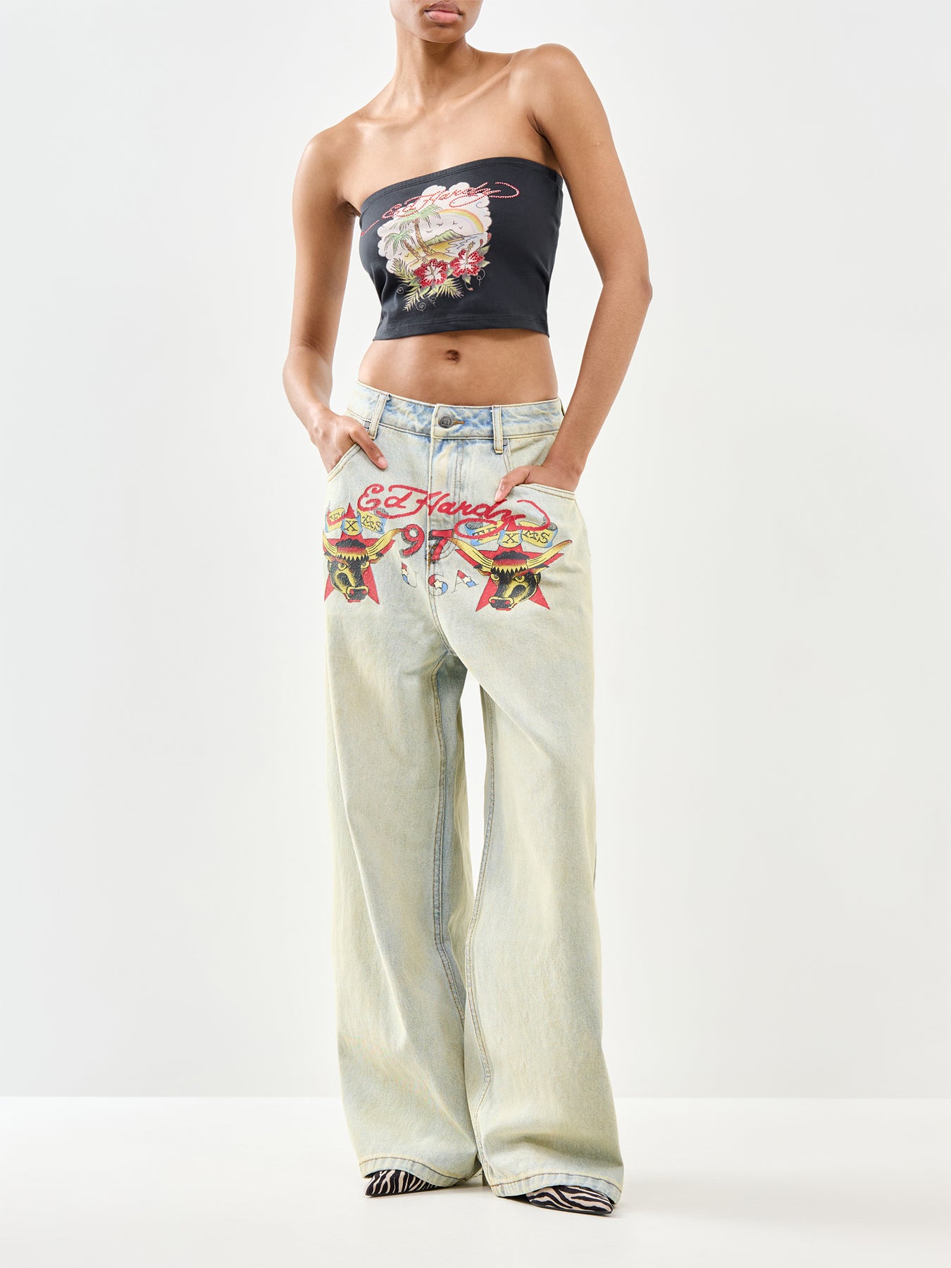 Paradise Tattoo Bandeau Top Black