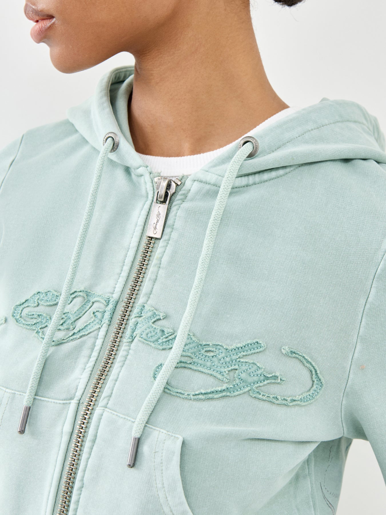 Applique Back Tattoo Cropped Hoodie Green