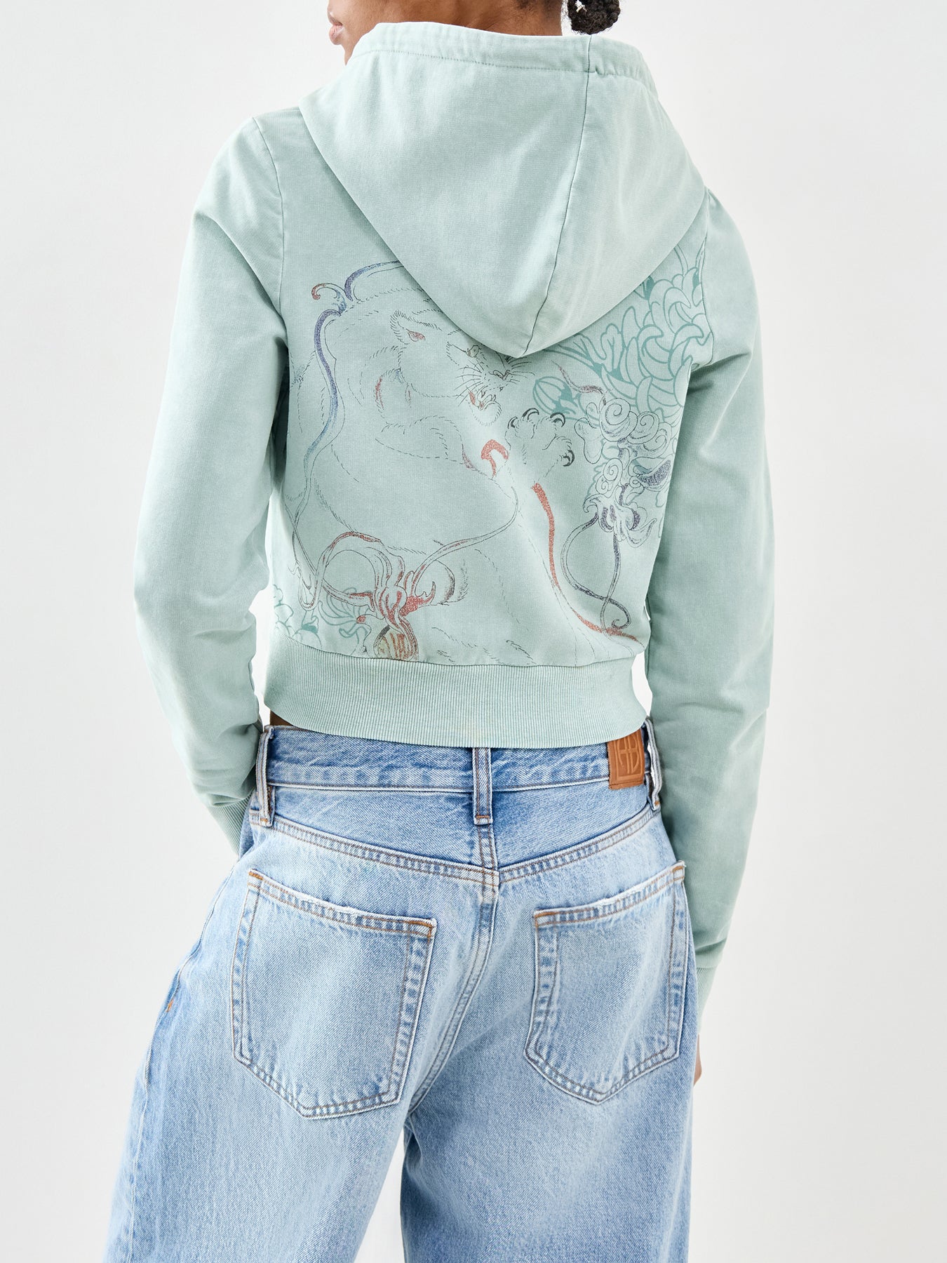 Applique Back Tattoo Cropped Hoodie Green