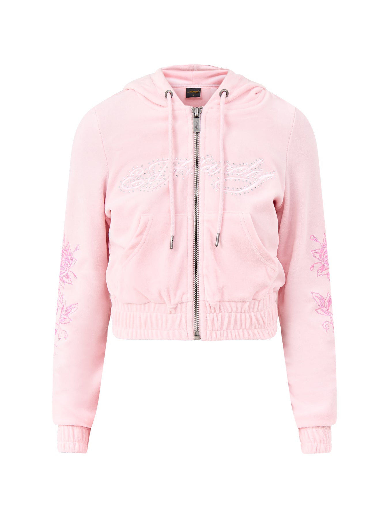 Love and Thorns Diamante Velour Hoodie Pink