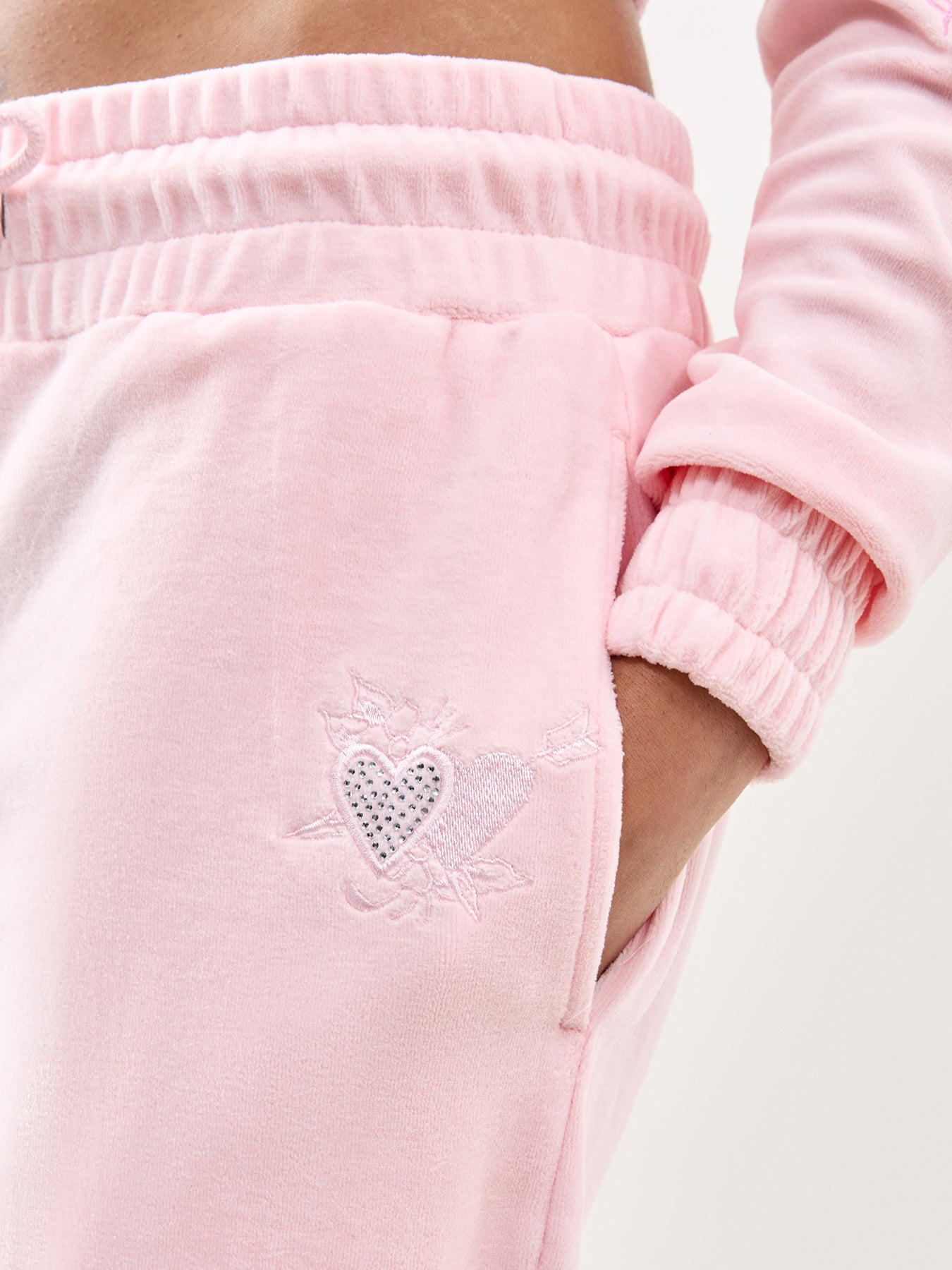 Love and Thorns Diamante Velour Joggers Pink