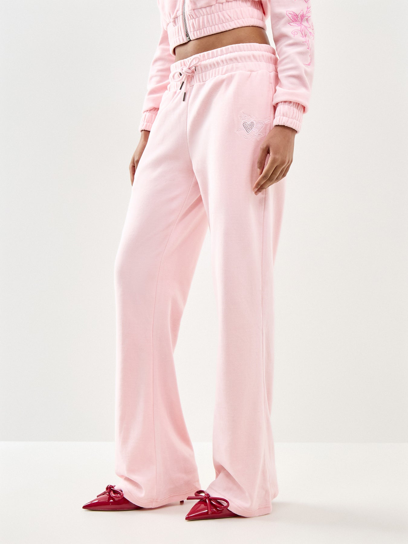 Love and Thorns Diamante Velour Joggers Pink