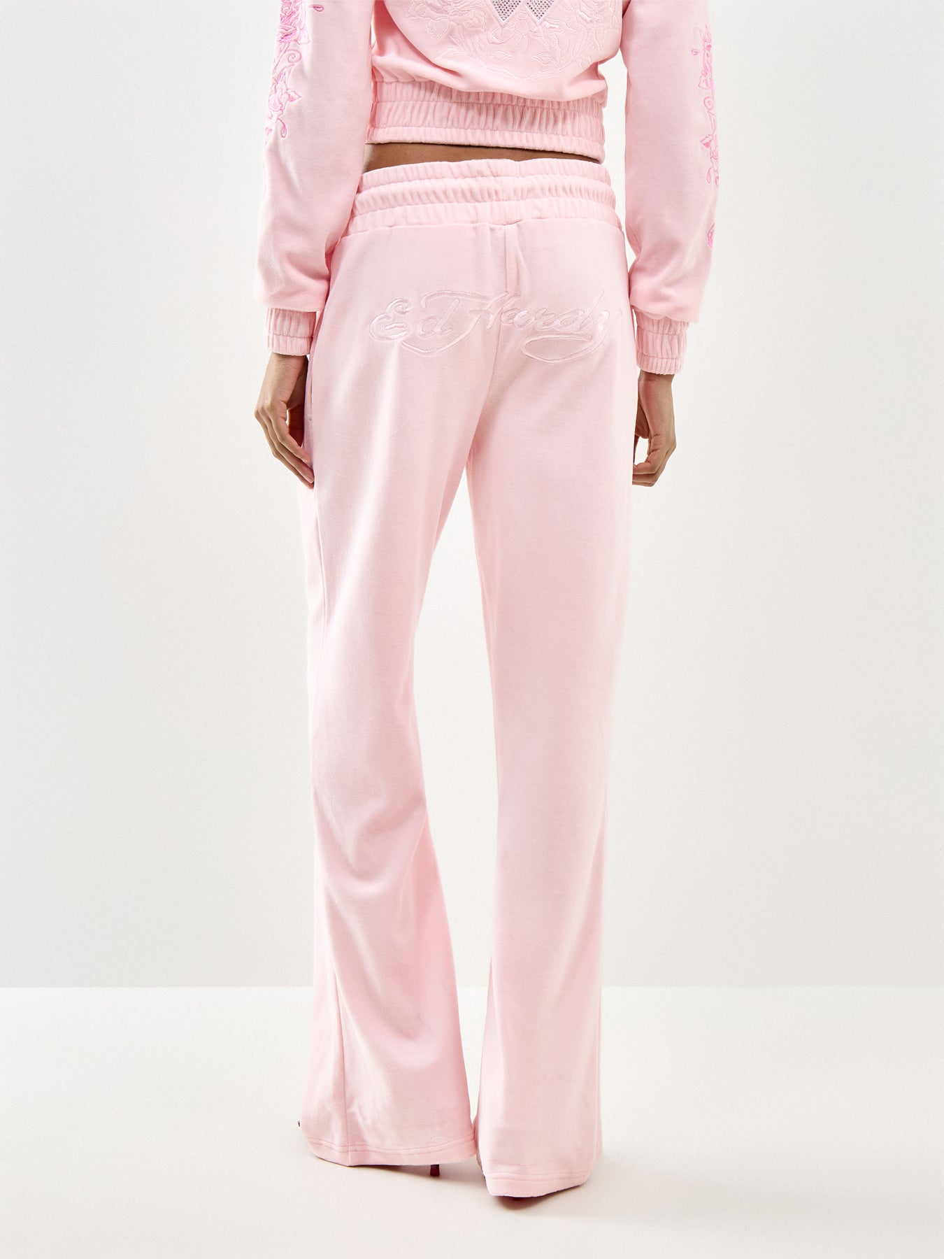 Love and Thorns Diamante Velour Joggers Pink