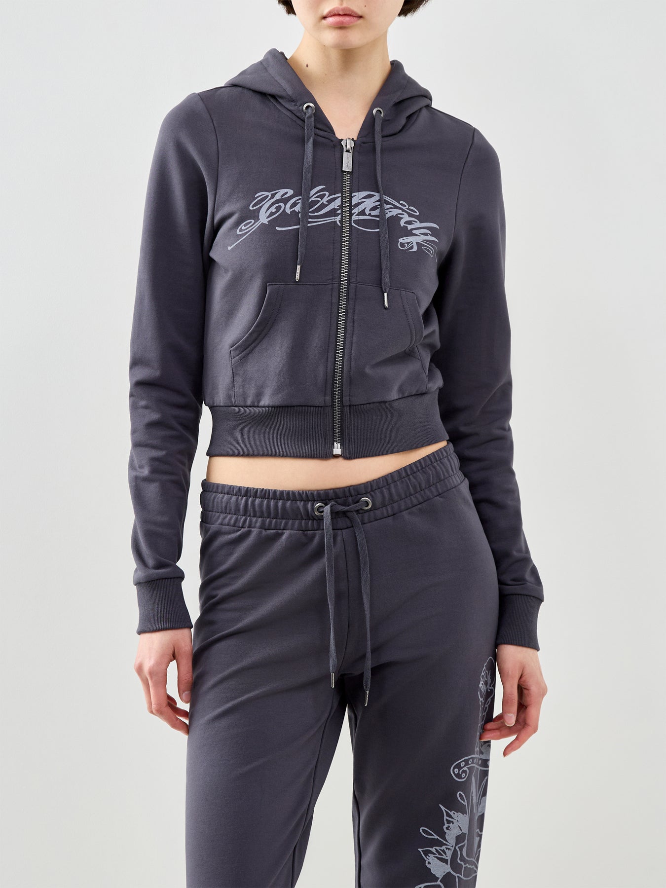 Love Is Mystery Cropped Hoodie Grey