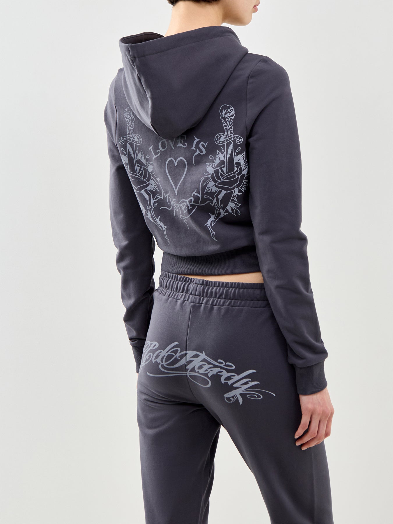 Love Is Mystery Cropped Hoodie Grey