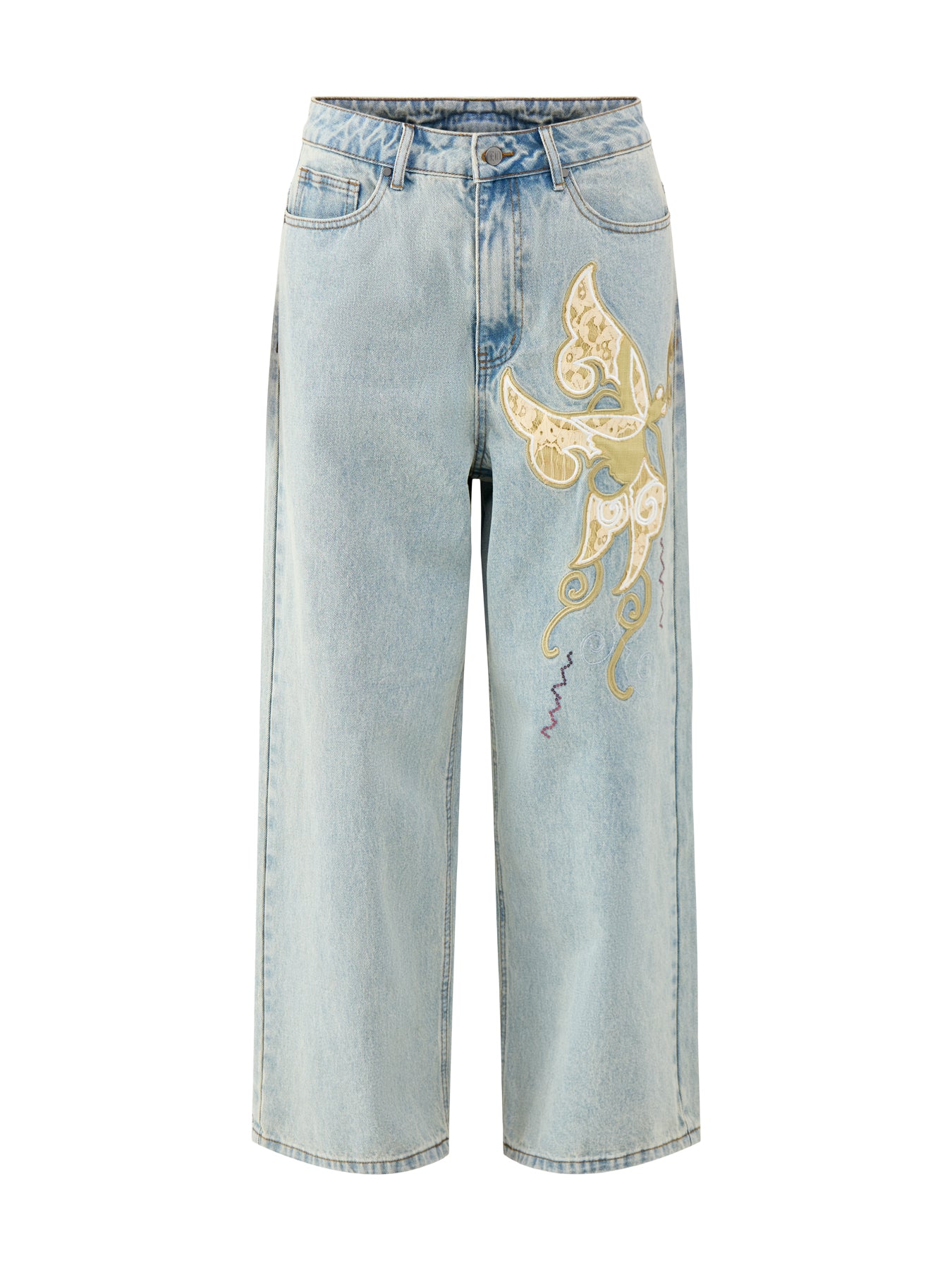 Antique Butterfly Baggy Jeans Blue