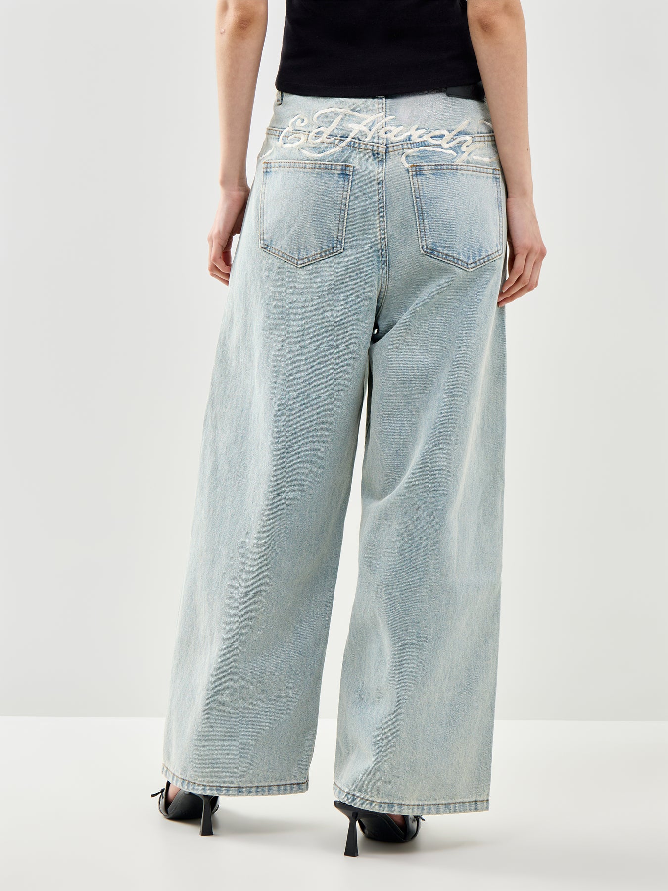 Antique Butterfly Baggy Jeans Blue