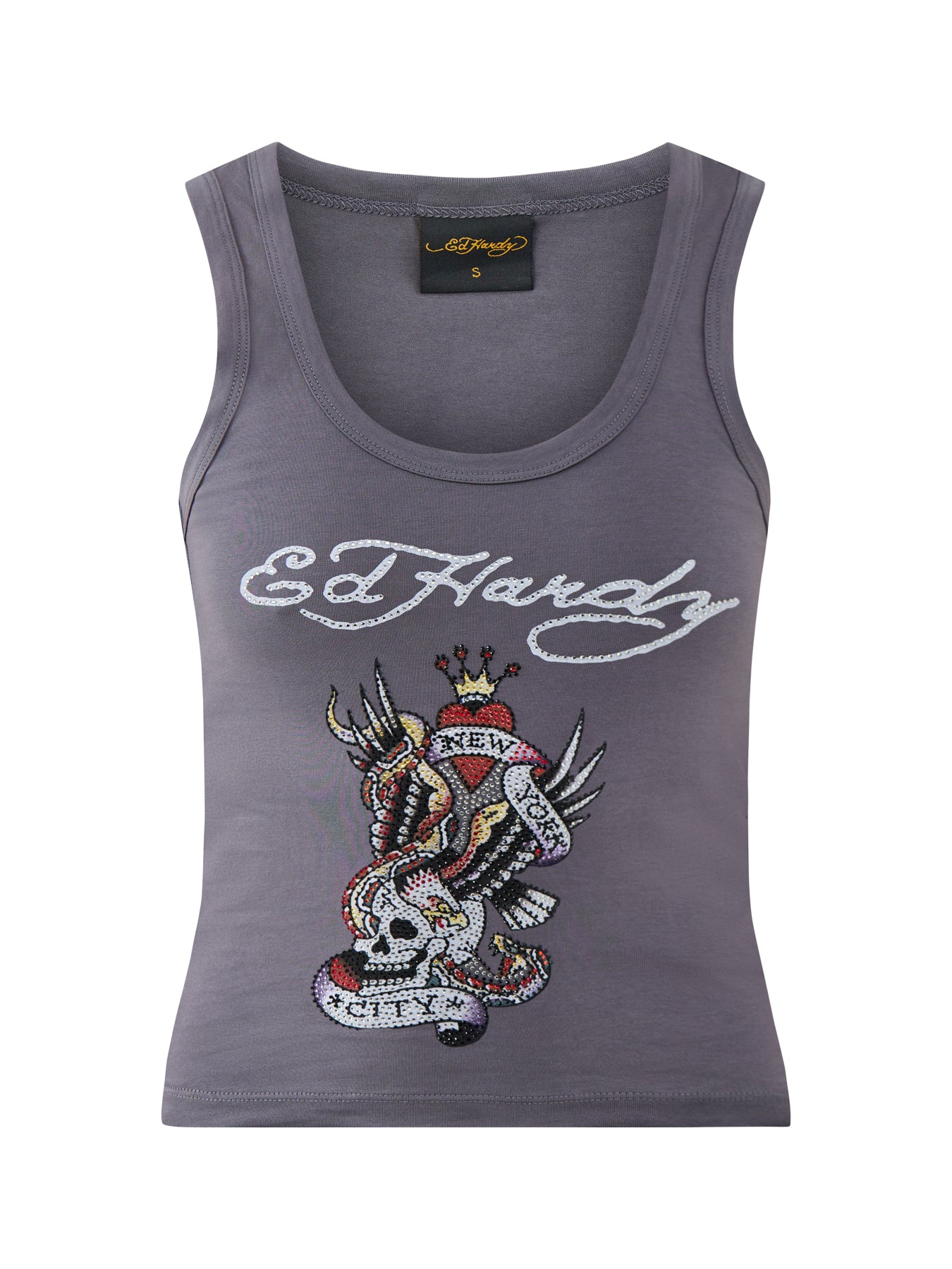 New York City Diamante Cropped Vest Top Grey