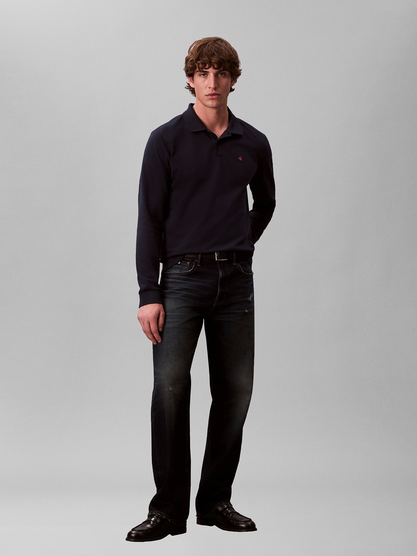 Long Sleeve Piqué Polo Shirt Blue