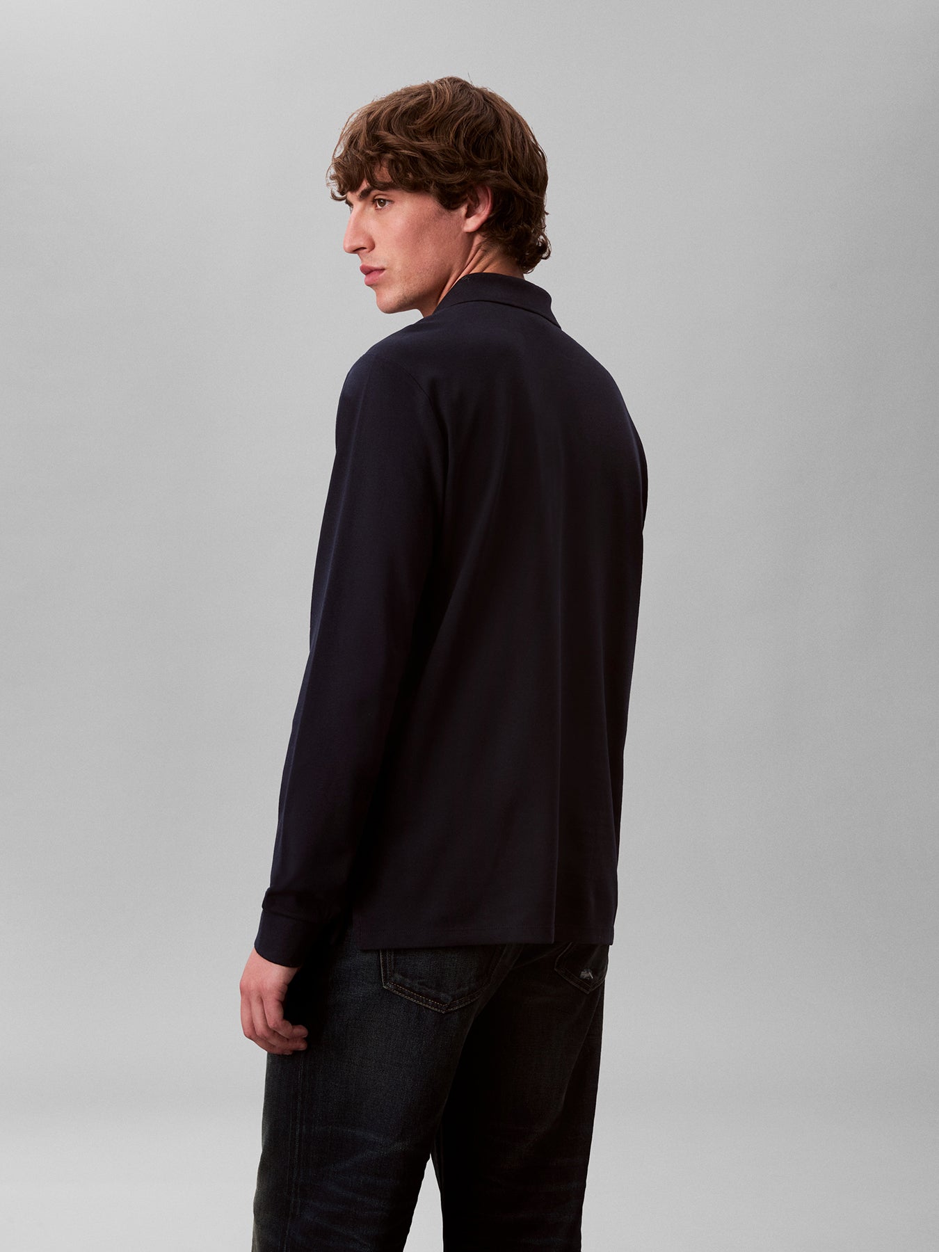 Long Sleeve Piqué Polo Shirt Blue