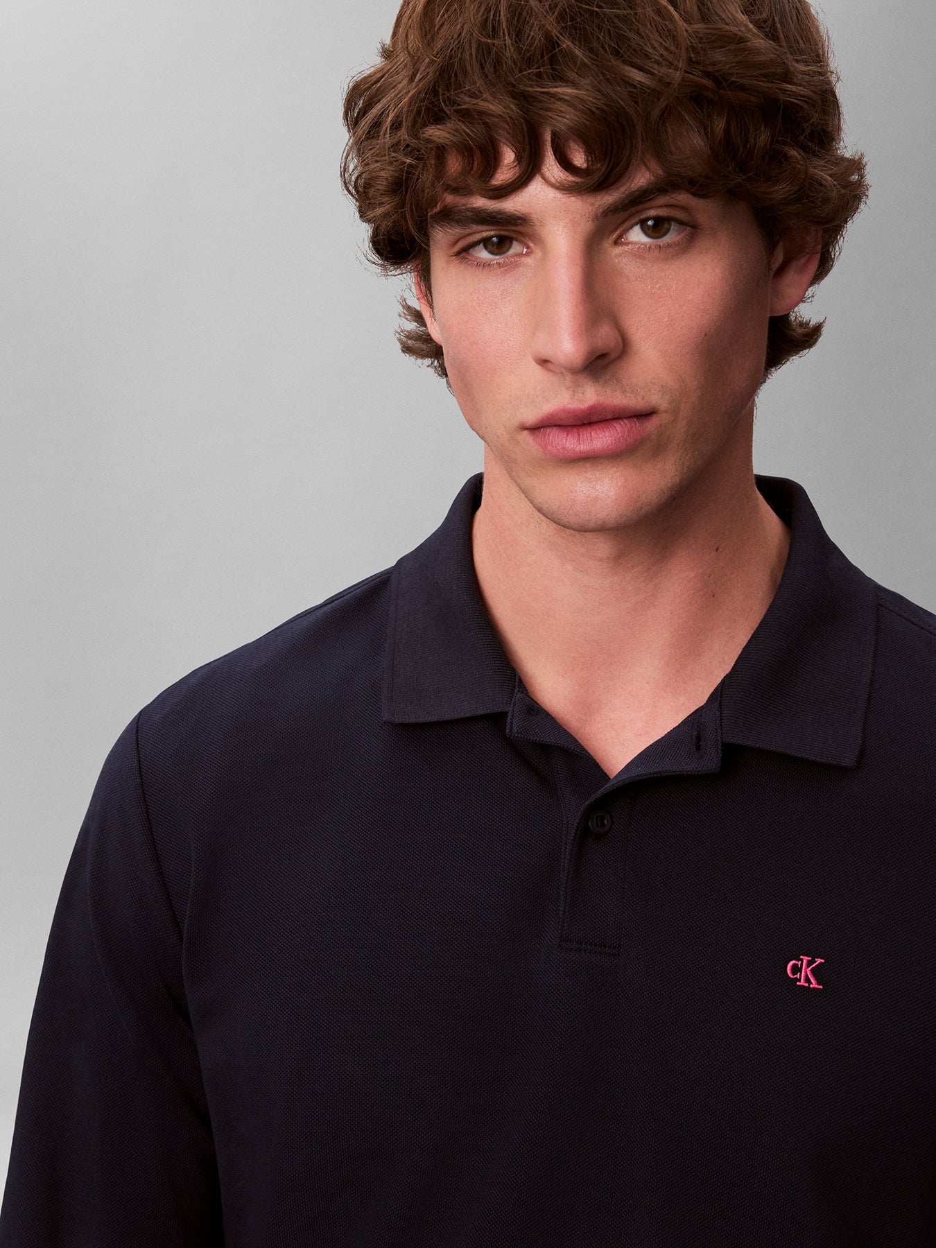 Long Sleeve Piqué Polo Shirt Blue