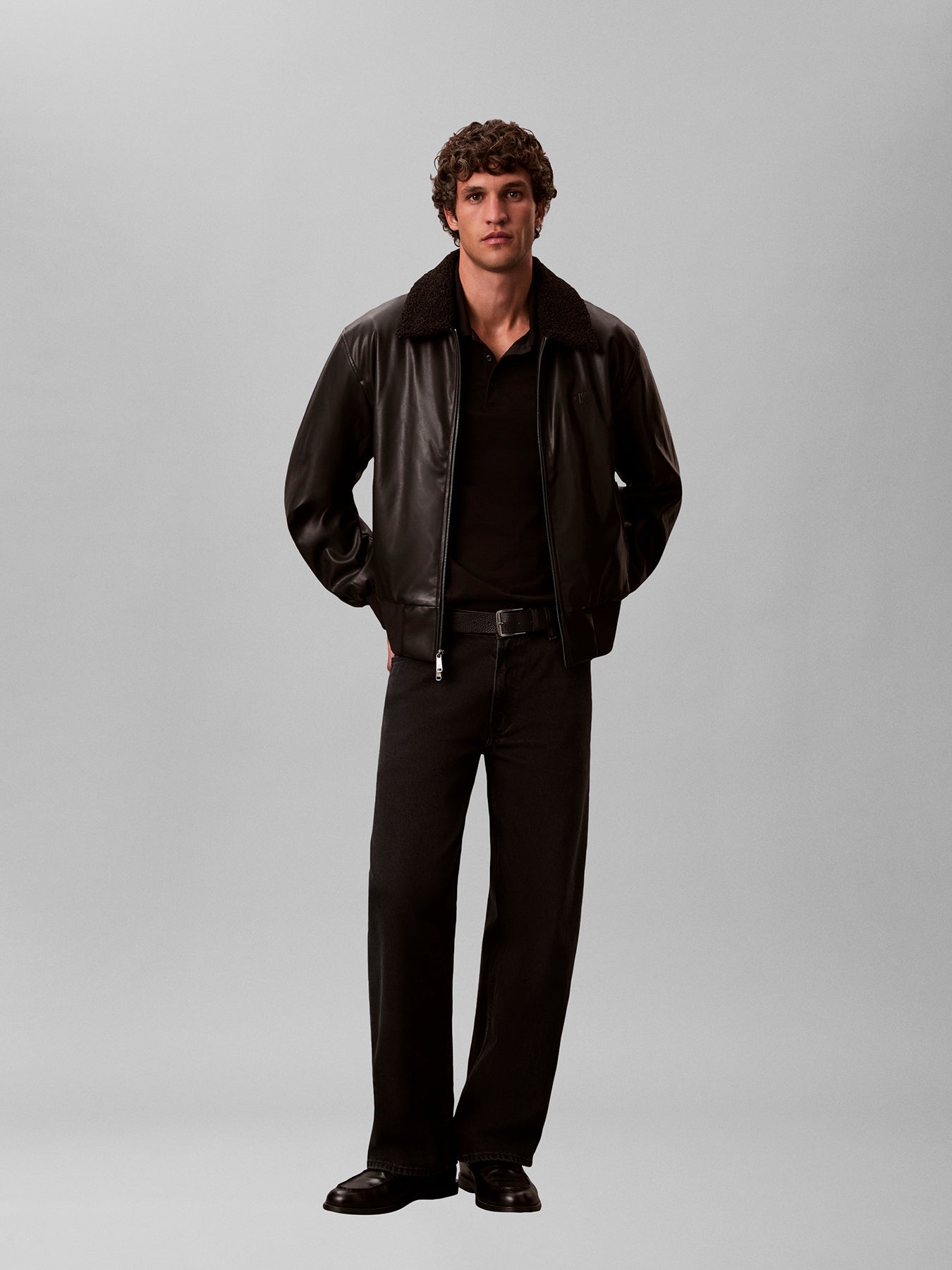 Faux Leather Bomber Jacket Black