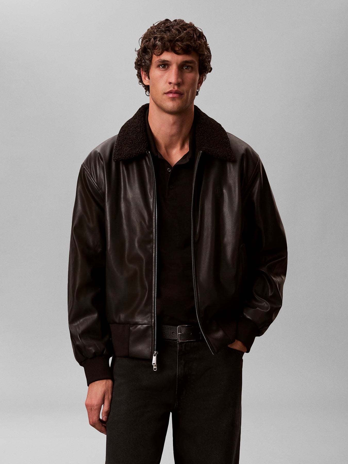 Faux Leather Bomber Jacket Black