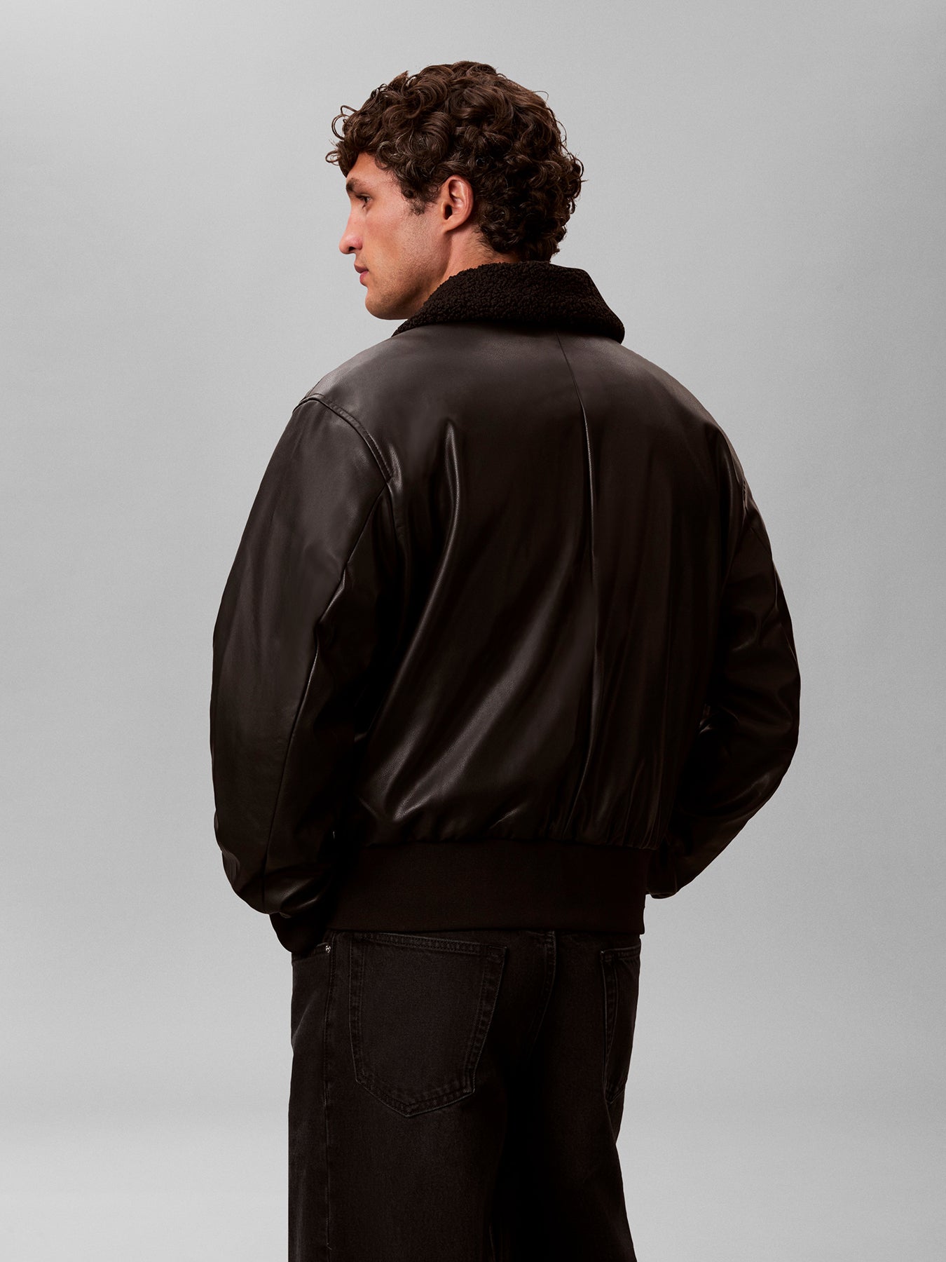 Faux Leather Bomber Jacket Black
