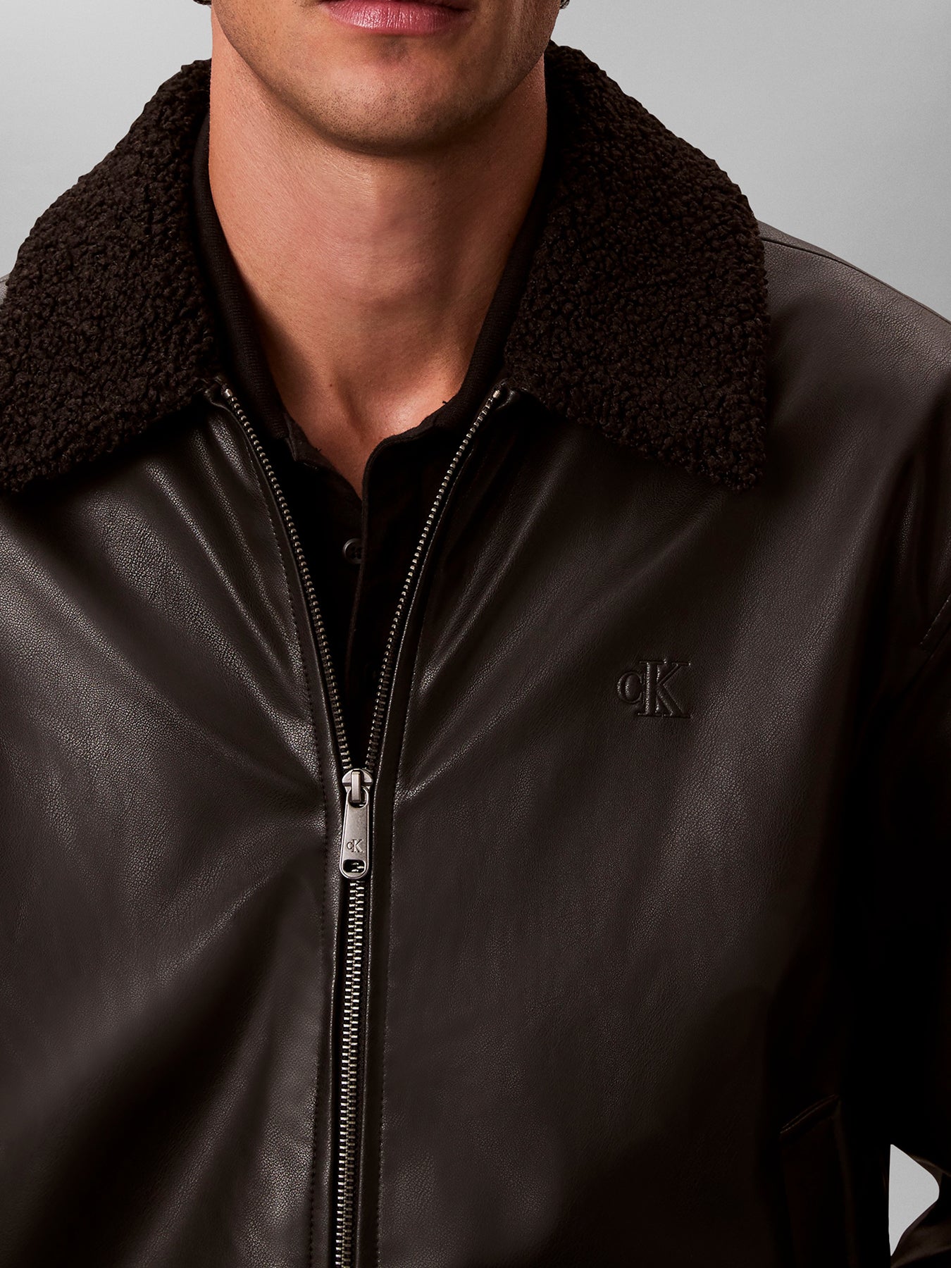 Faux Leather Bomber Jacket Black