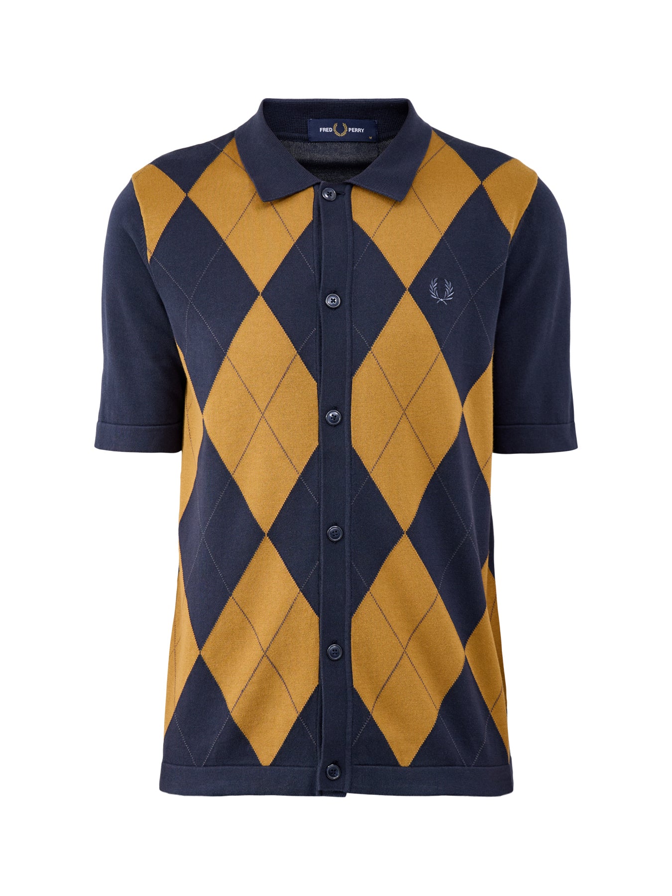 Argyle Button Through Knitted Shirt Navy
