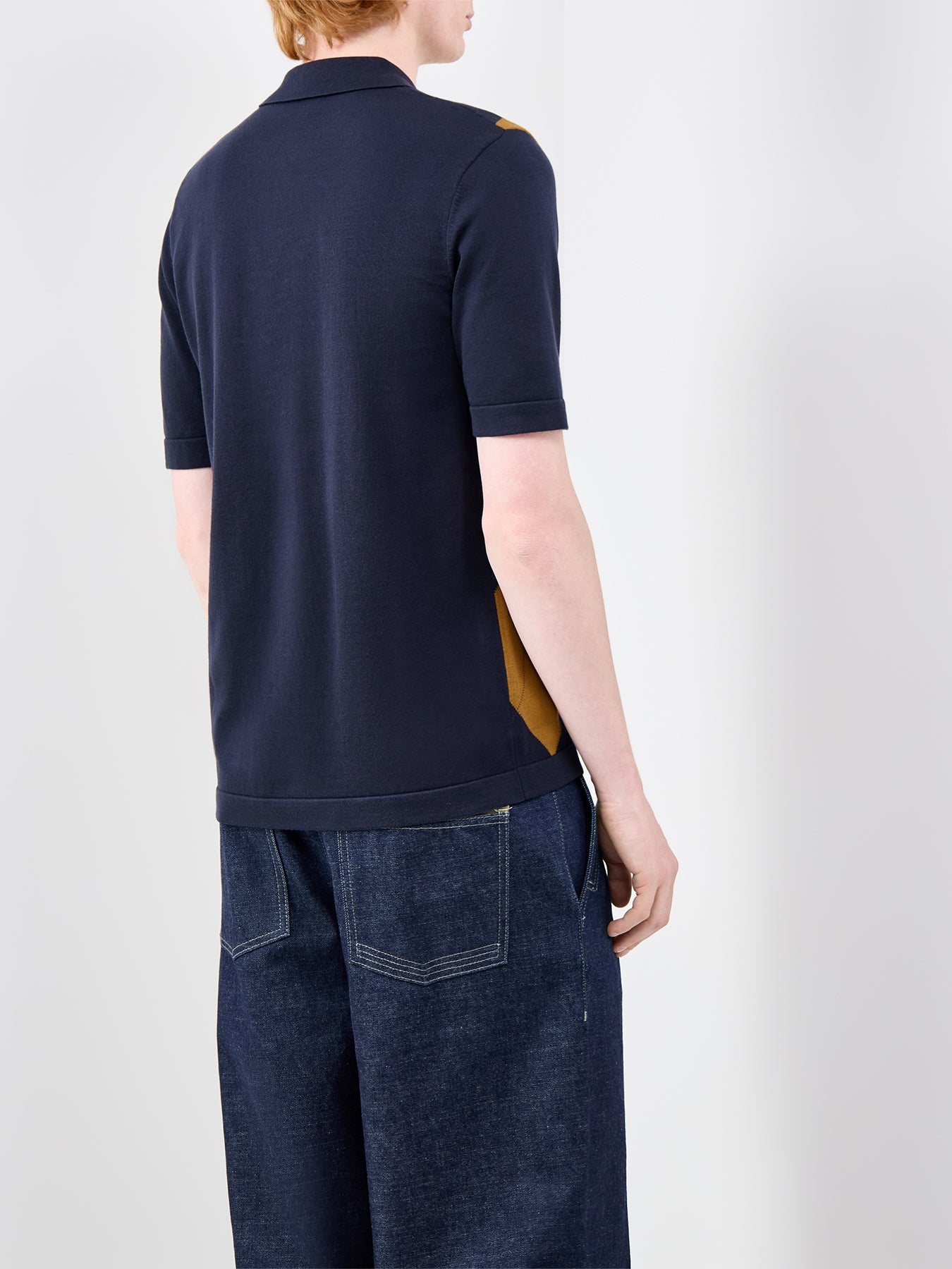 Argyle Button Through Knitted Shirt Navy