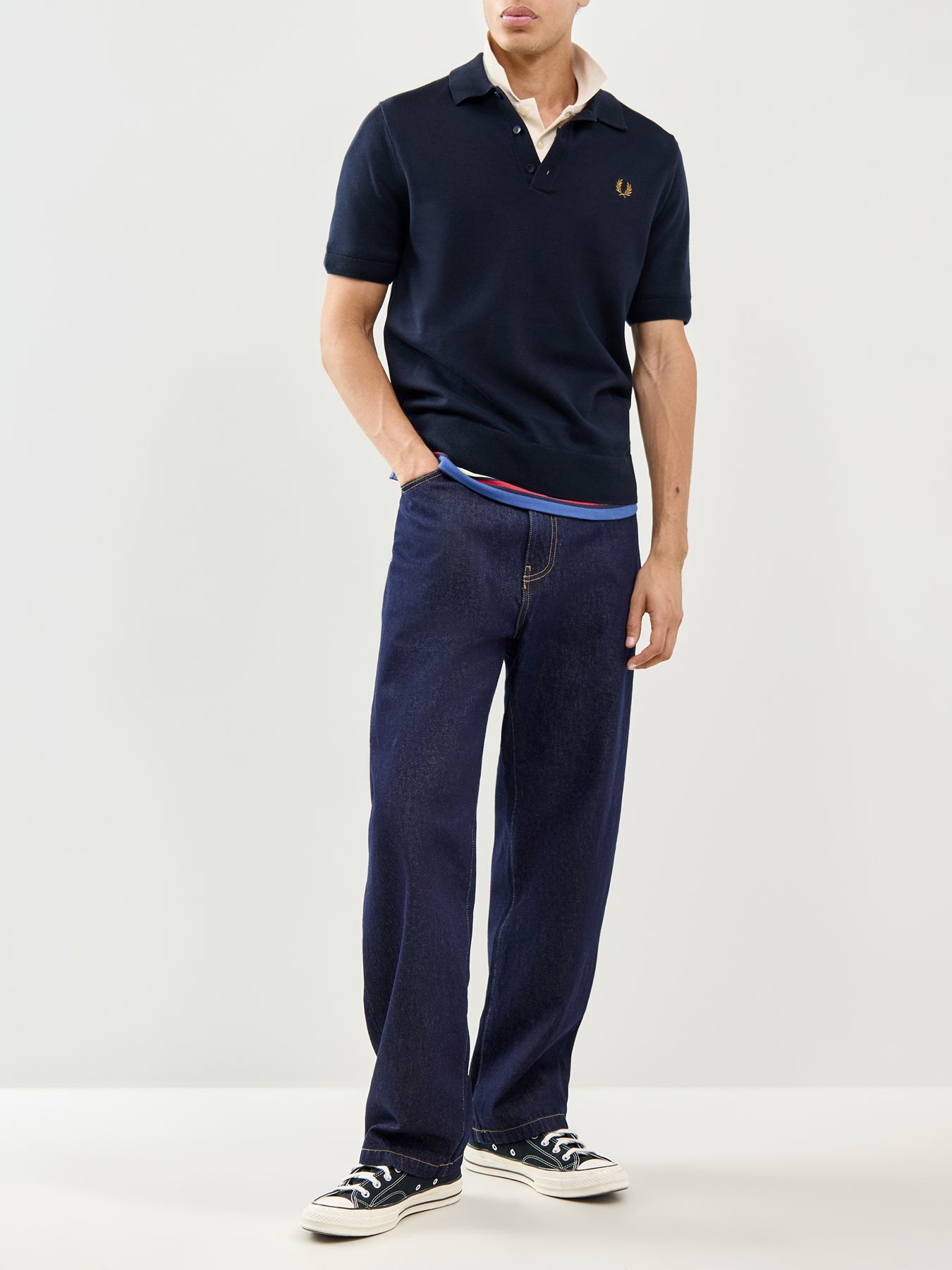 Cotton Knitted Polo Shirt Navy