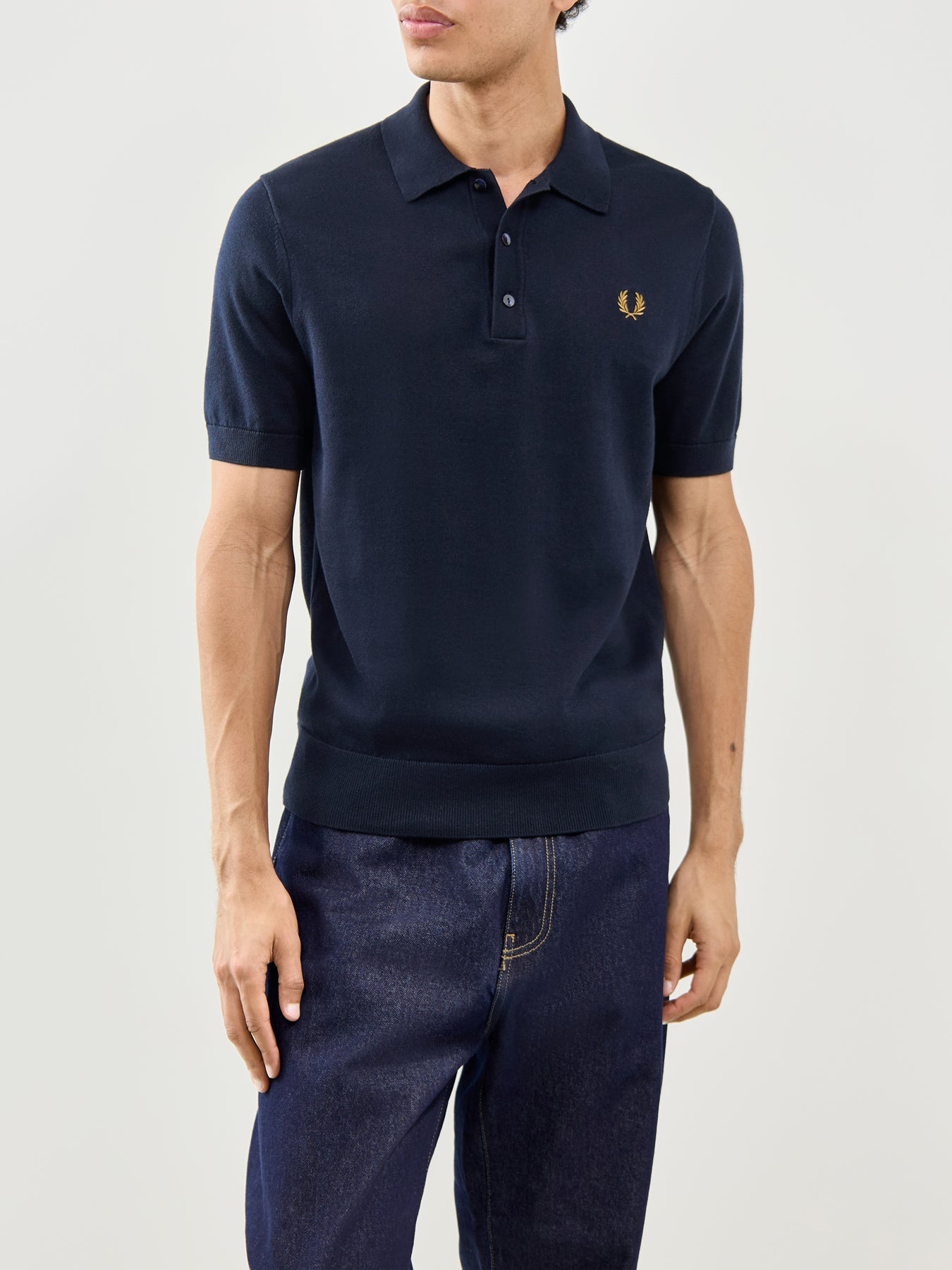 Cotton Knitted Polo Shirt Navy