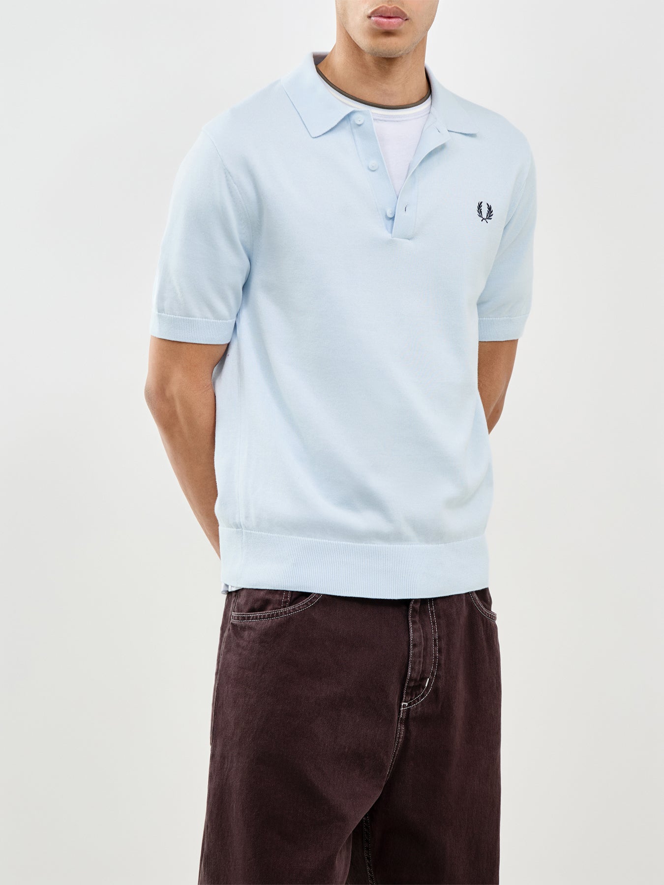 Cotton Knitted Polo Shirt Blue
