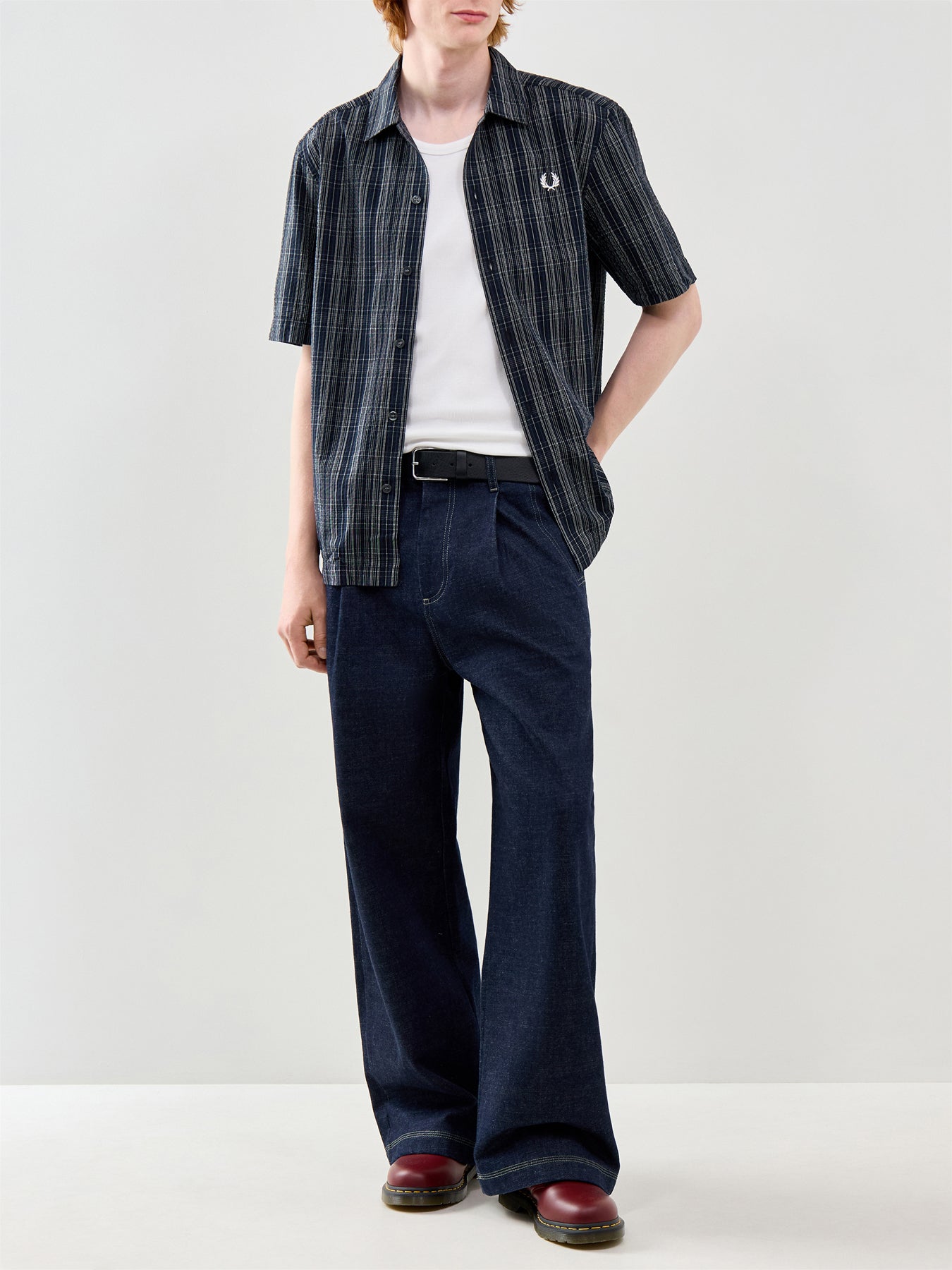 Seersucker Check Short Sleeve Shirt Navy