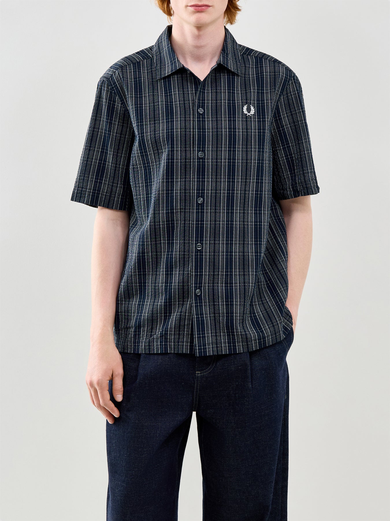 Seersucker Check Short Sleeve Shirt Navy