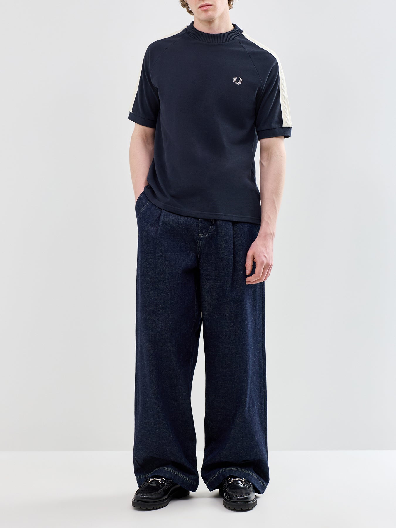 Cable Taped T Shirt Navy