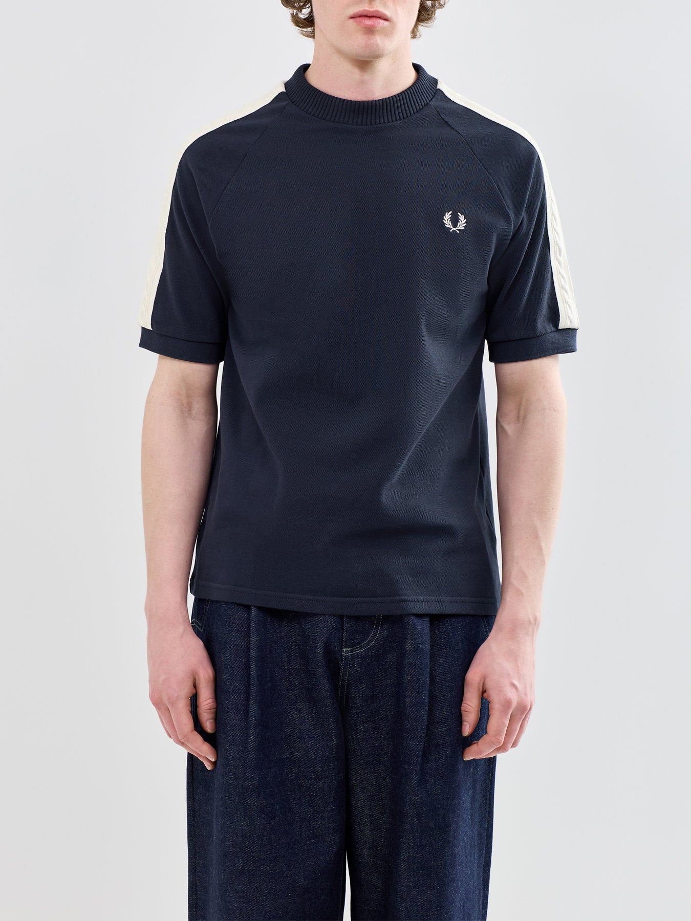 Cable Taped T Shirt Navy
