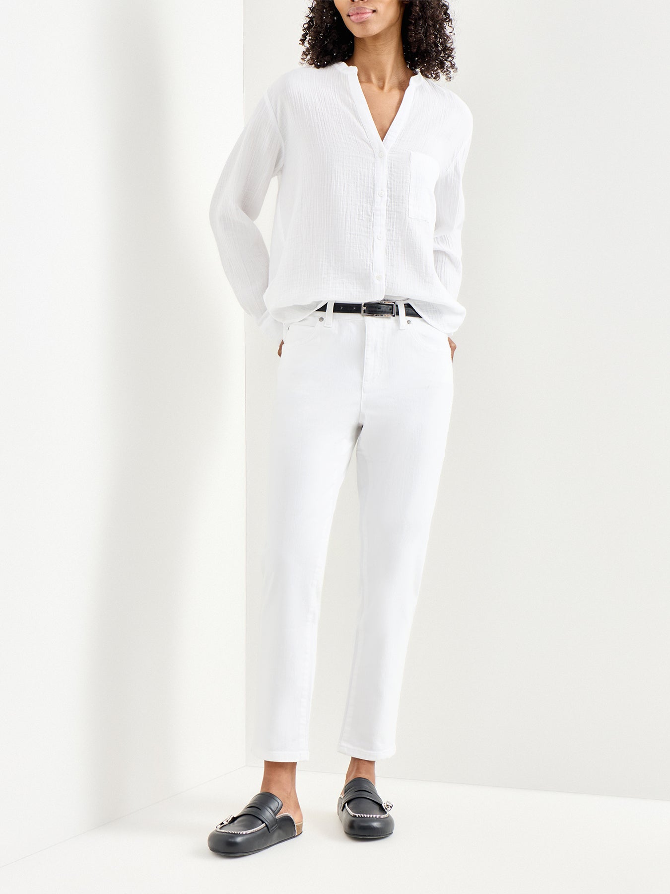 Mandarin Collar Cut Away Shirt White