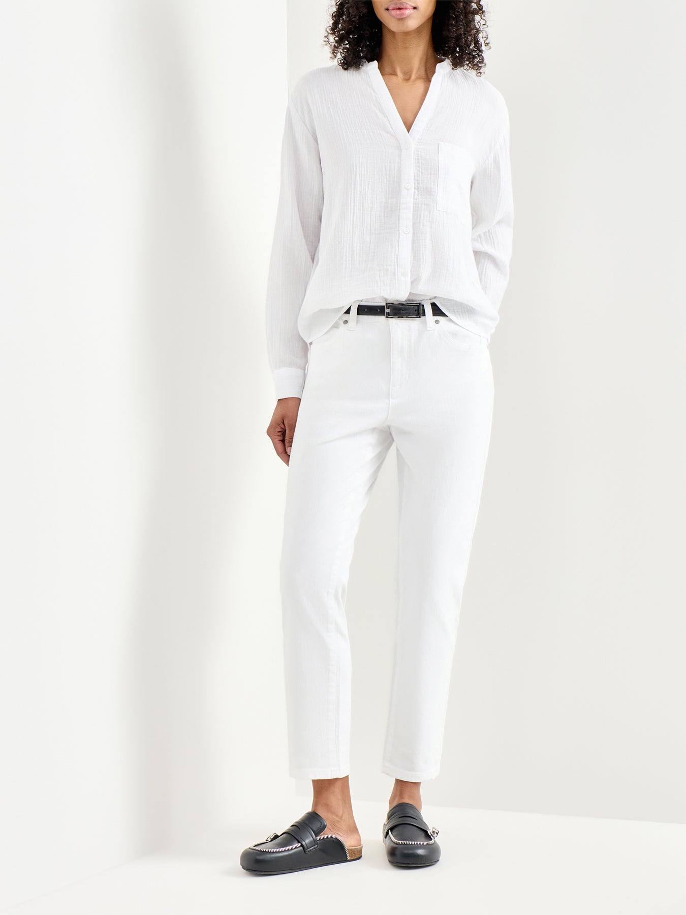 High Waisted Slim Ankle Pant White