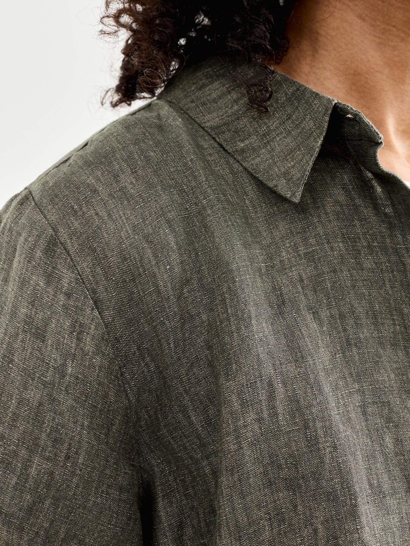 Classic Collar Elbow Sleeve Shirt Khaki