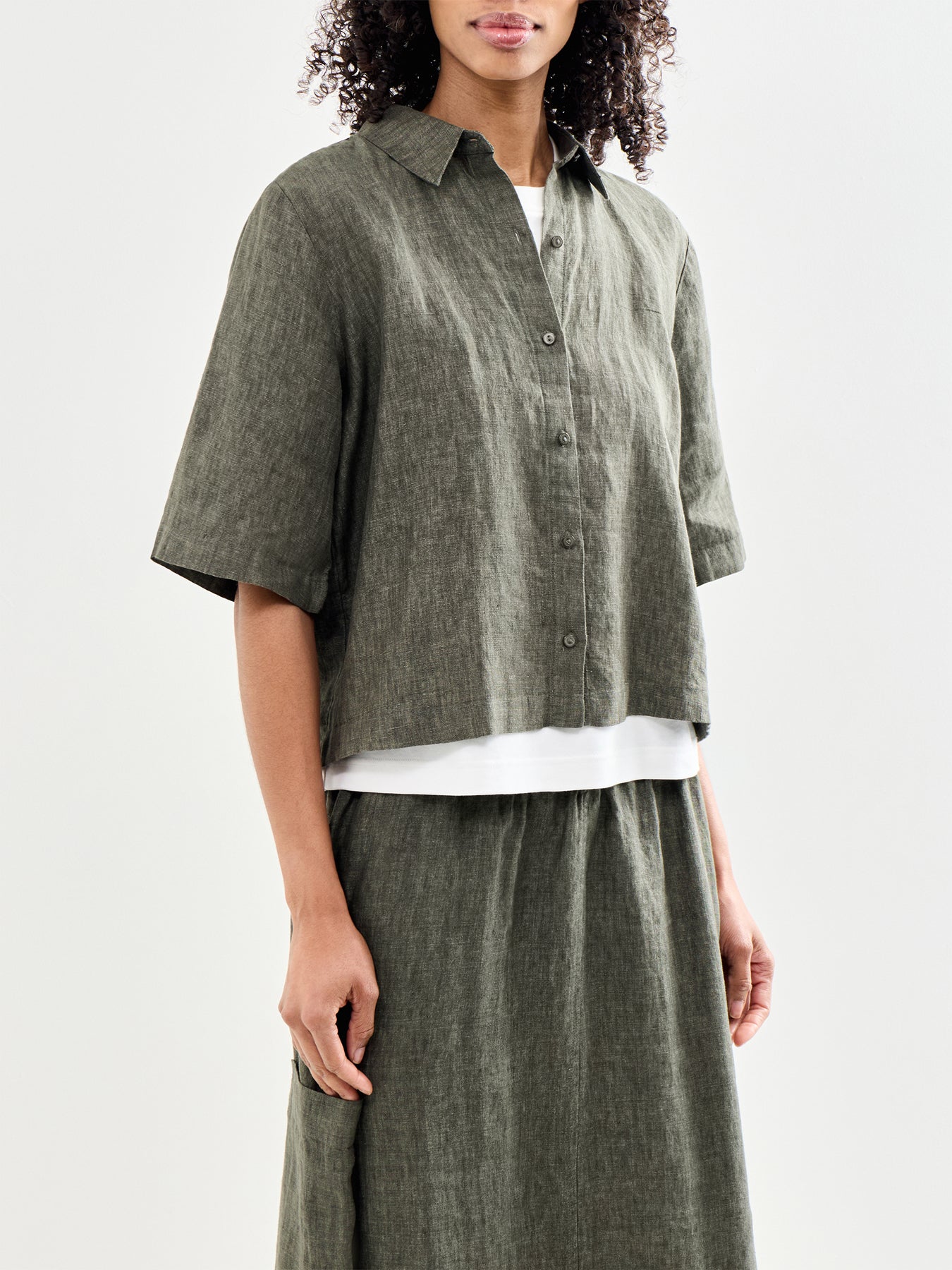 Classic Collar Elbow Sleeve Shirt Khaki