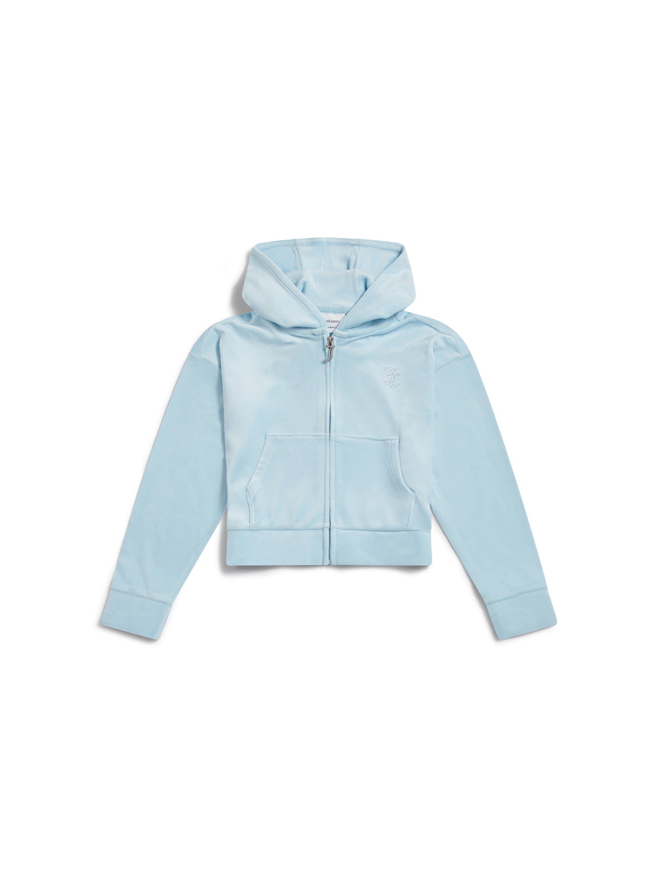 Kids' Cropped Velour Diamante Zip Hoodie Blue