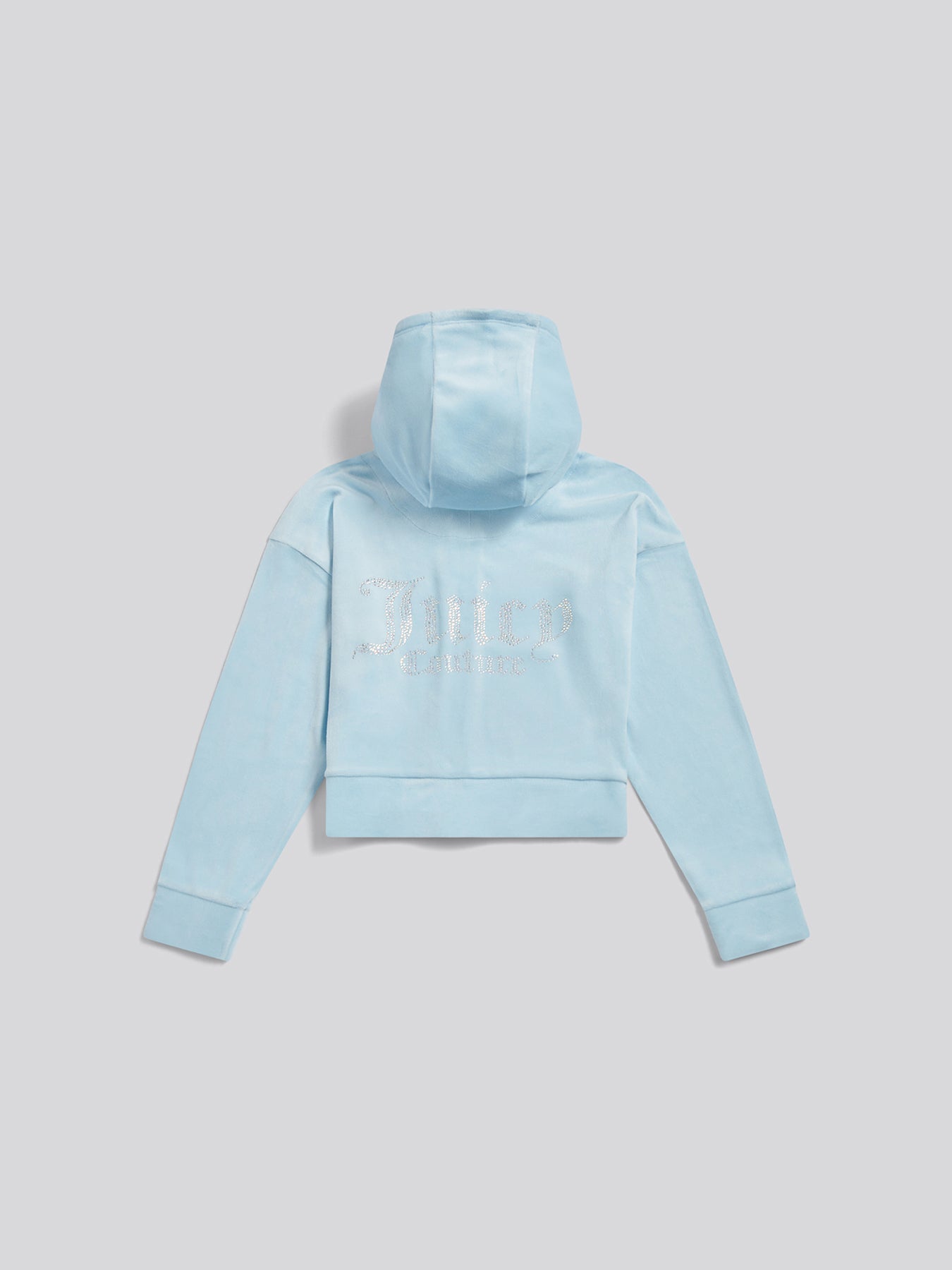 Kids' Cropped Velour Diamante Zip Hoodie Blue