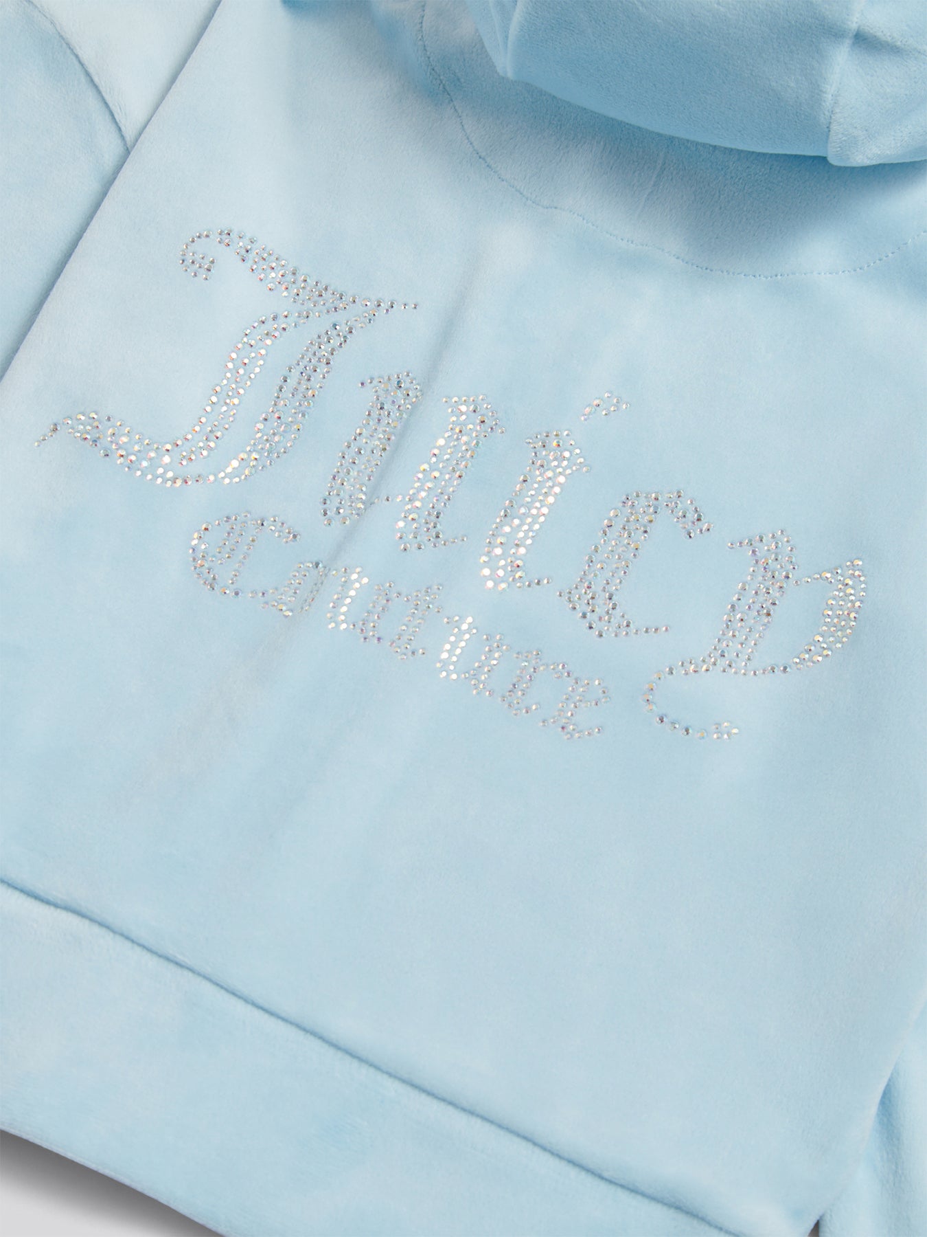 Kids' Cropped Velour Diamante Zip Hoodie Blue